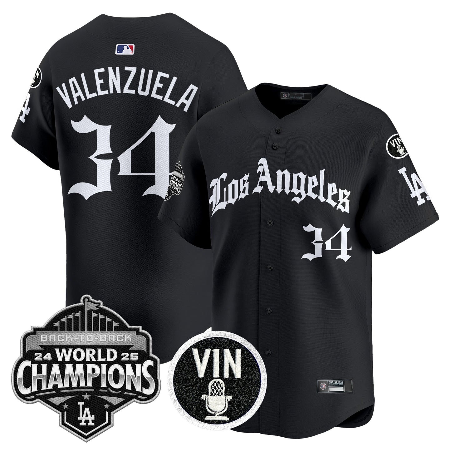Men's Dodgers 2025 Back-To-Back Champions Vapor Premier Limited Jersey - LA Gothic Edition - All Stitched