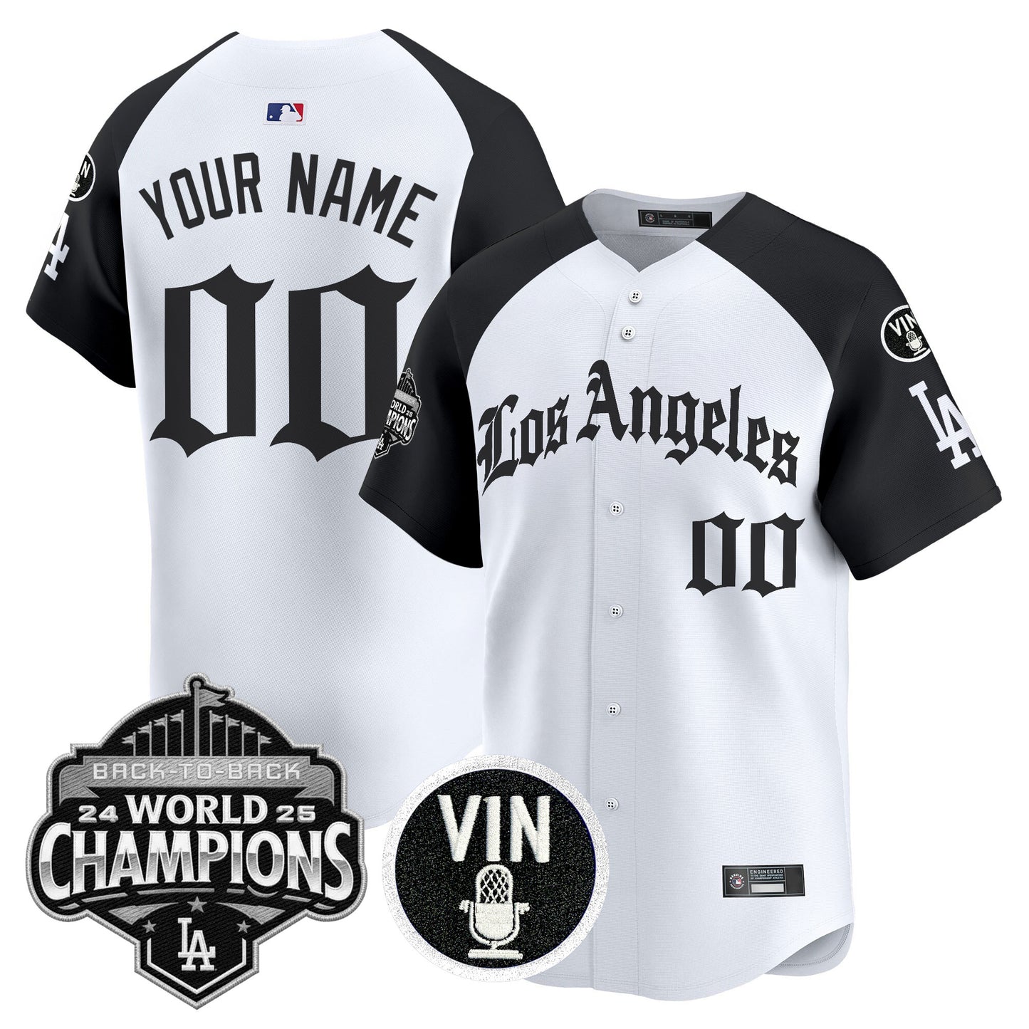 Dodgers 2025 Back-To-Back Champions Vapor Premier Limited Custom Jersey - LA Gothic Edition - All Stitched