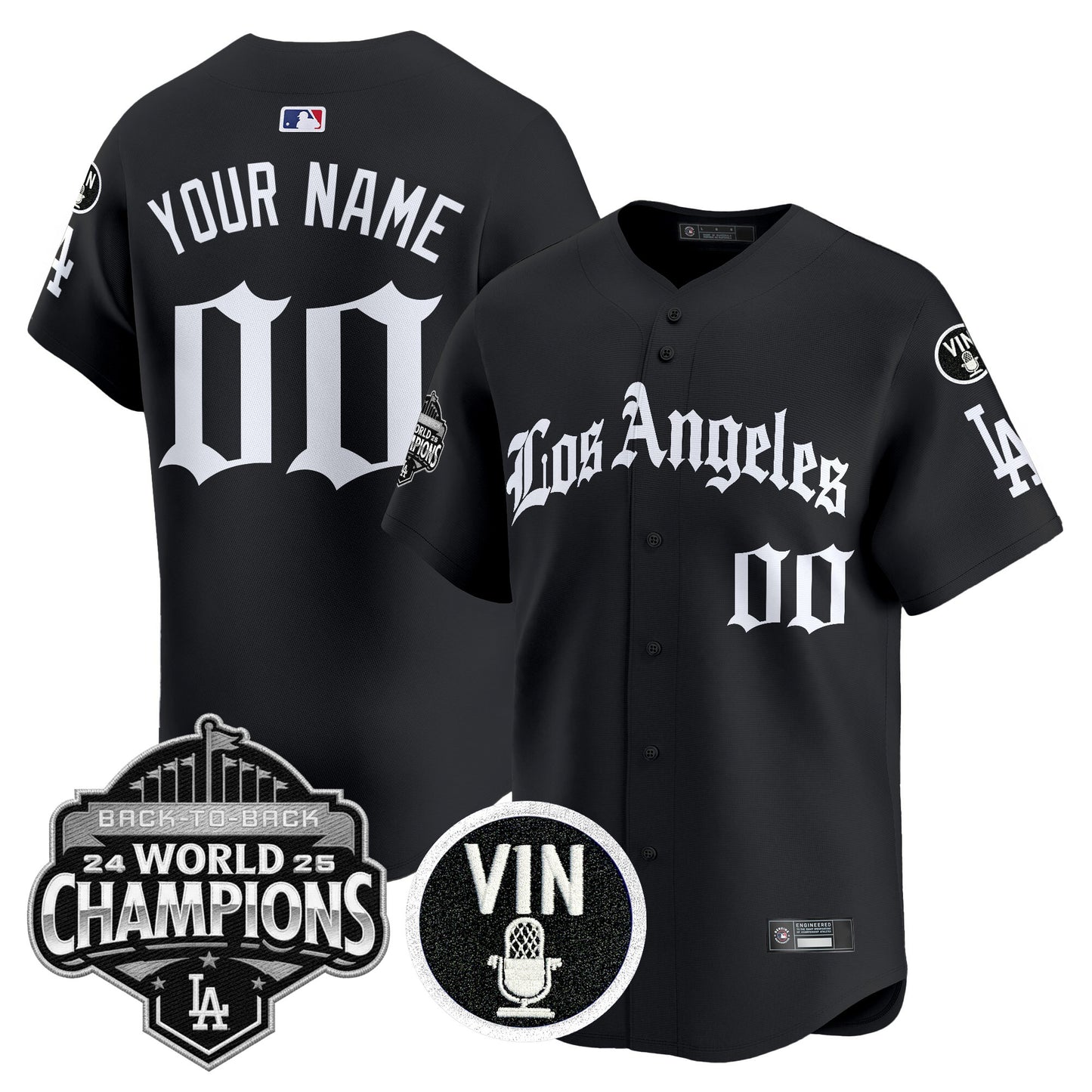 Dodgers 2025 Back-To-Back Champions Vapor Premier Limited Custom Jersey - LA Gothic Edition - All Stitched