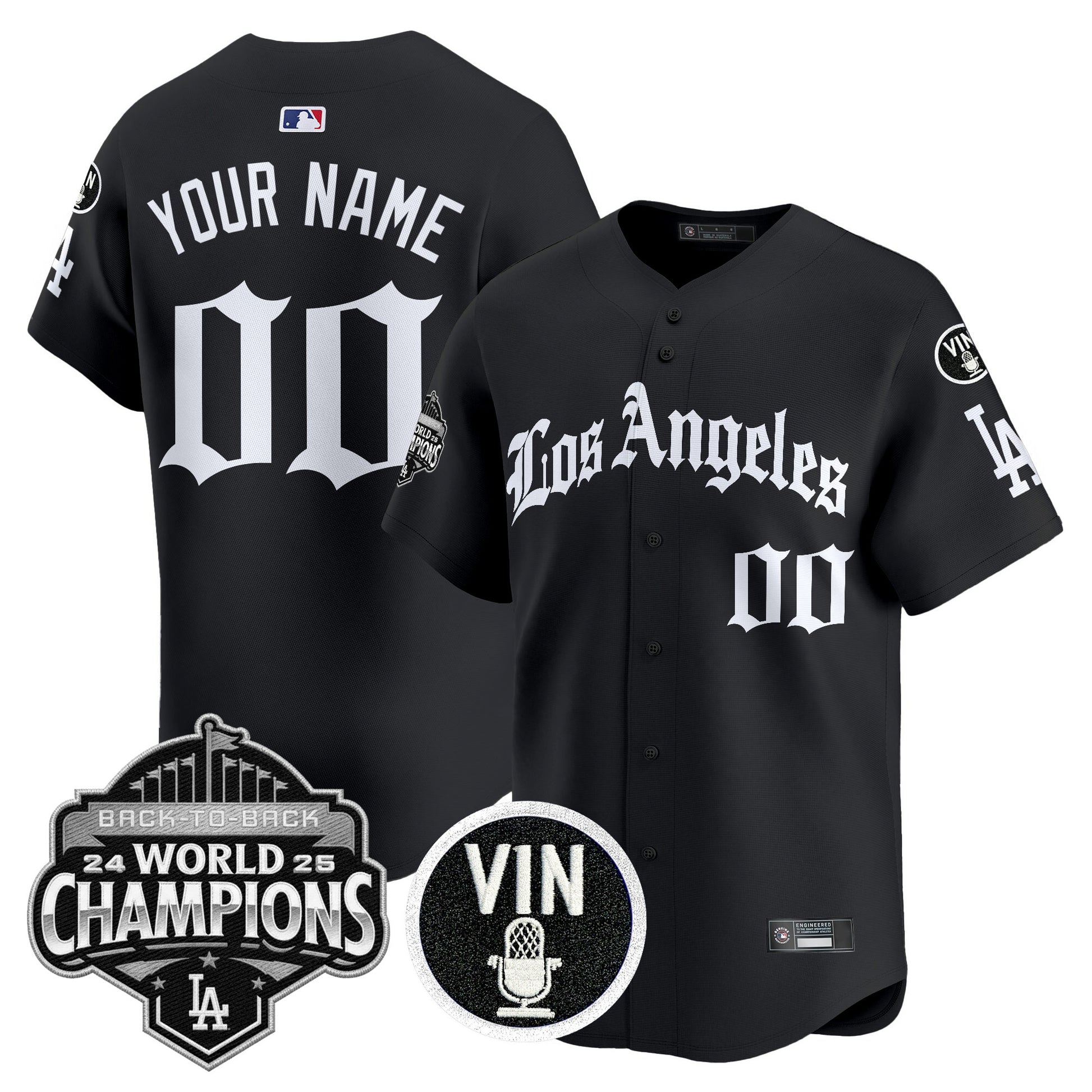 Dodgers 2025 Back-To-Back Champions Vapor Premier Limited Custom Jersey - LA Gothic Edition - All Stitched