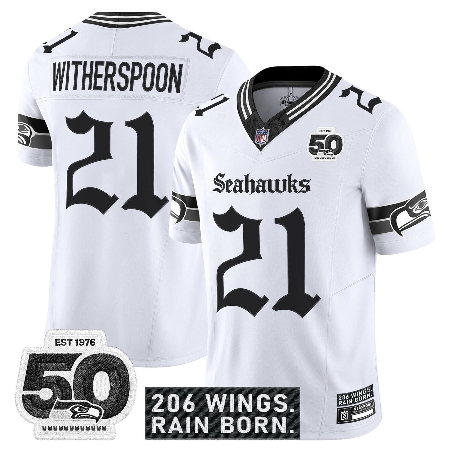 Men's Seattle Seahawks 'Gothic Rain City Shadows Edition' Vapor Jersey - 50th Anniversary Patch - All Stitched