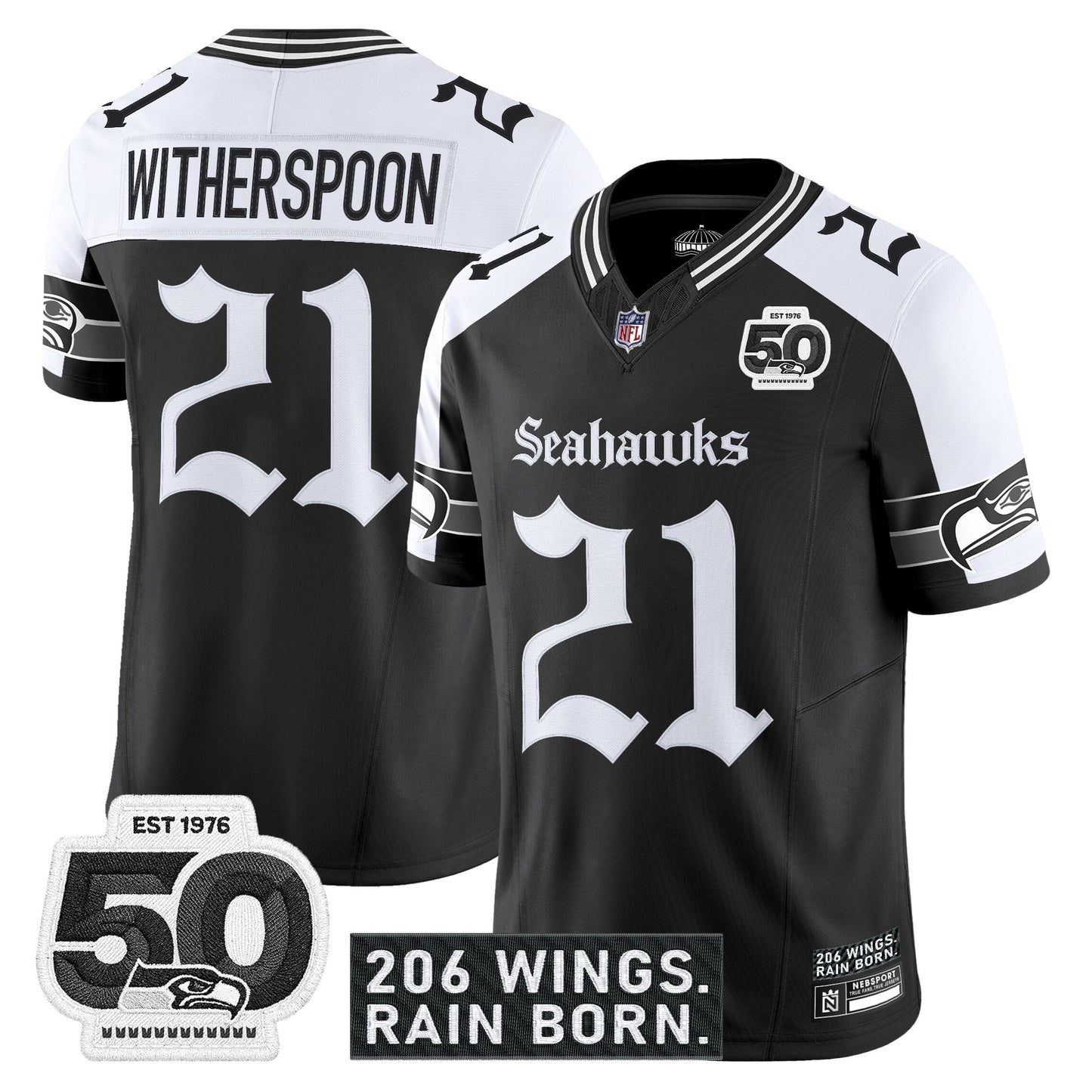 Men's Seattle Seahawks 'Gothic Rain City Shadows Edition' Vapor Jersey - 50th Anniversary Patch - All Stitched