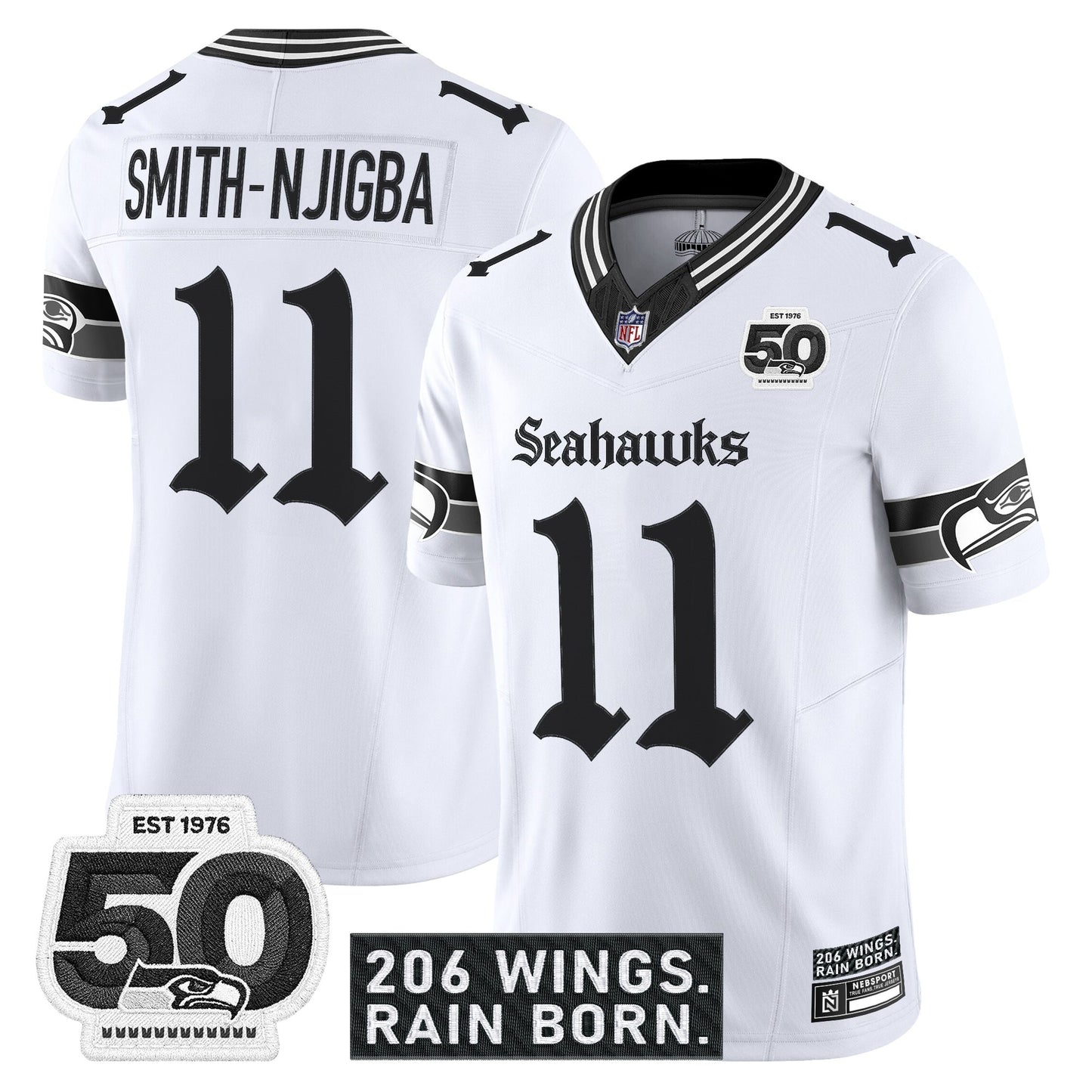 Men's Seattle Seahawks 'Gothic Rain City Shadows Edition' Vapor Jersey - 50th Anniversary Patch - All Stitched