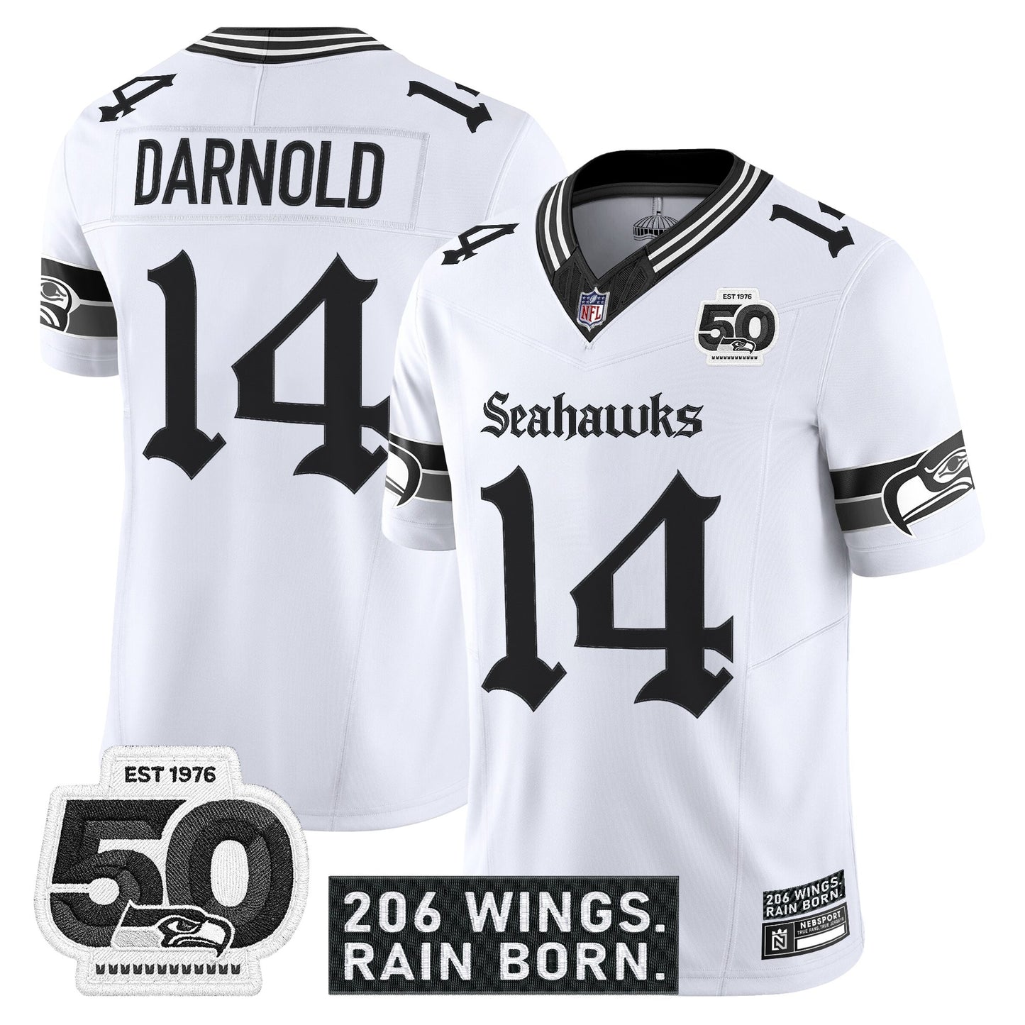Men's Seattle Seahawks 'Gothic Rain City Shadows Edition' Vapor Jersey - 50th Anniversary Patch - All Stitched