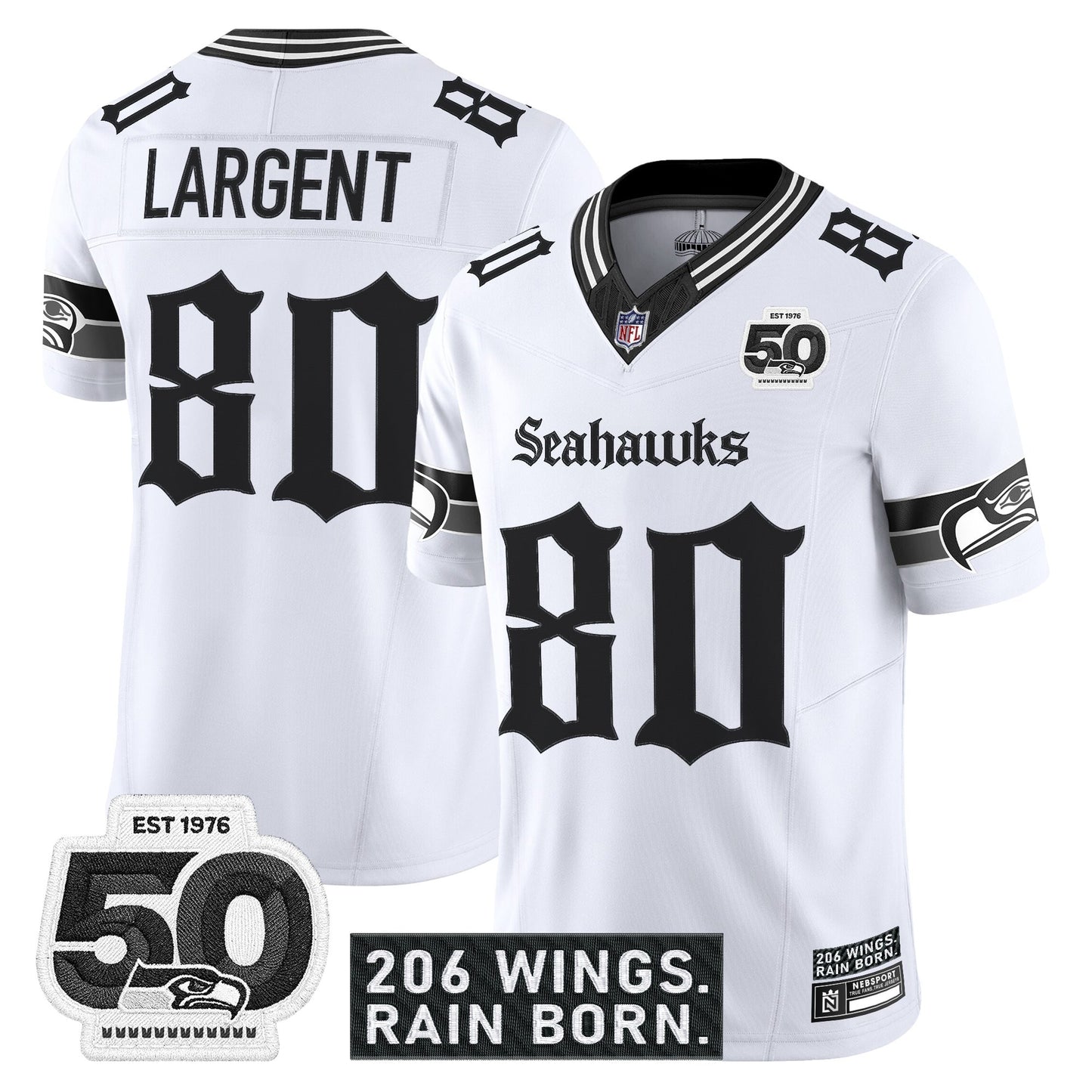 Men's Seattle Seahawks 'Gothic Rain City Shadows Edition' Vapor Jersey - 50th Anniversary Patch - All Stitched