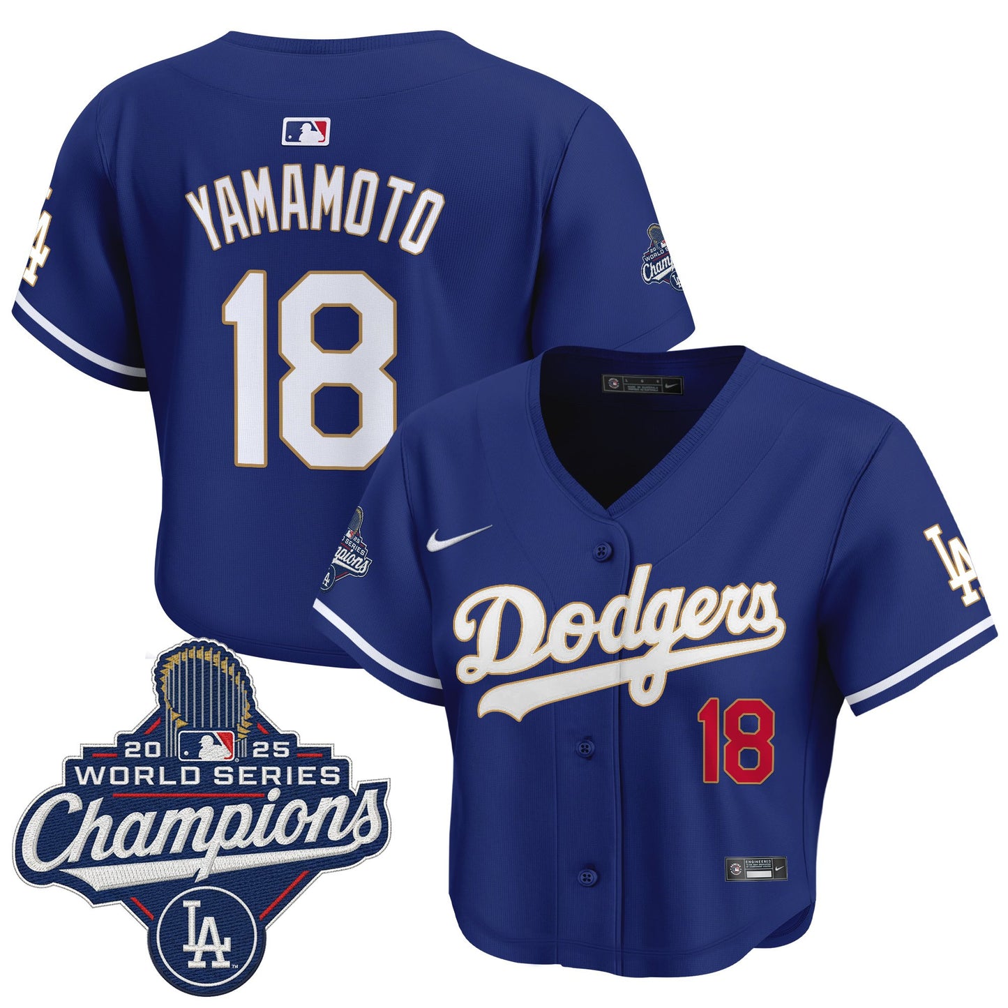 Women's Dodgers 2025 World Series Champions Patch Gold Trim Crop Top Baseball Jersey - All Stitched