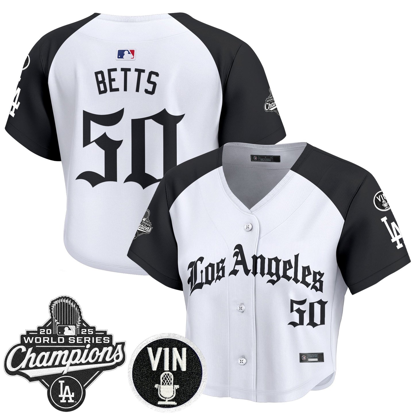 Women's Dodgers 2025 World Series Champions Crop Top Baseball Jersey - LA Gothic Edition - All Stitched