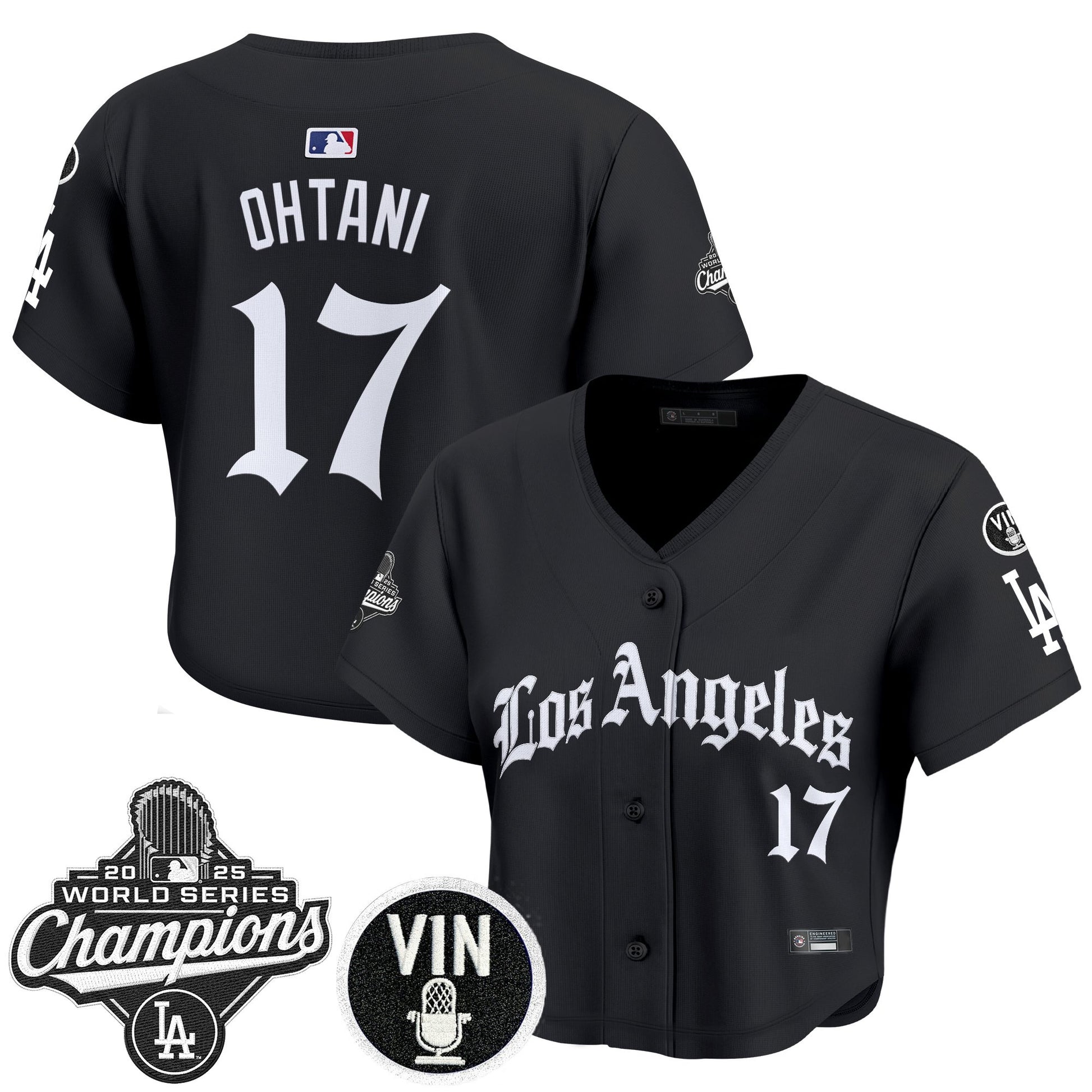 Women's Dodgers 2025 World Series Champions Crop Top Baseball Jersey - LA Gothic Edition - All Stitched