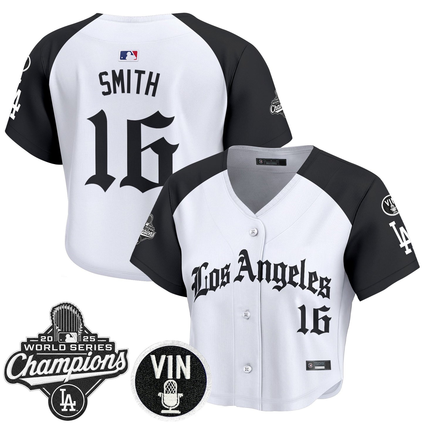 Women's Dodgers 2025 World Series Champions Crop Top Baseball Jersey - LA Gothic Edition - All Stitched