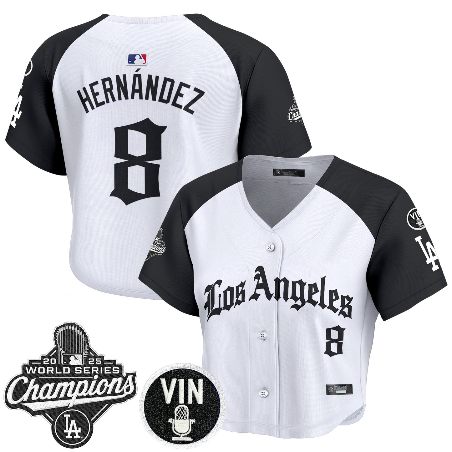 Women's Dodgers 2025 World Series Champions Crop Top Baseball Jersey - LA Gothic Edition - All Stitched