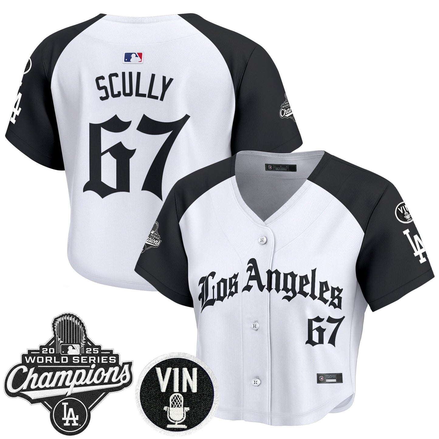 Women's Dodgers 2025 World Series Champions Crop Top Baseball Jersey - LA Gothic Edition - All Stitched