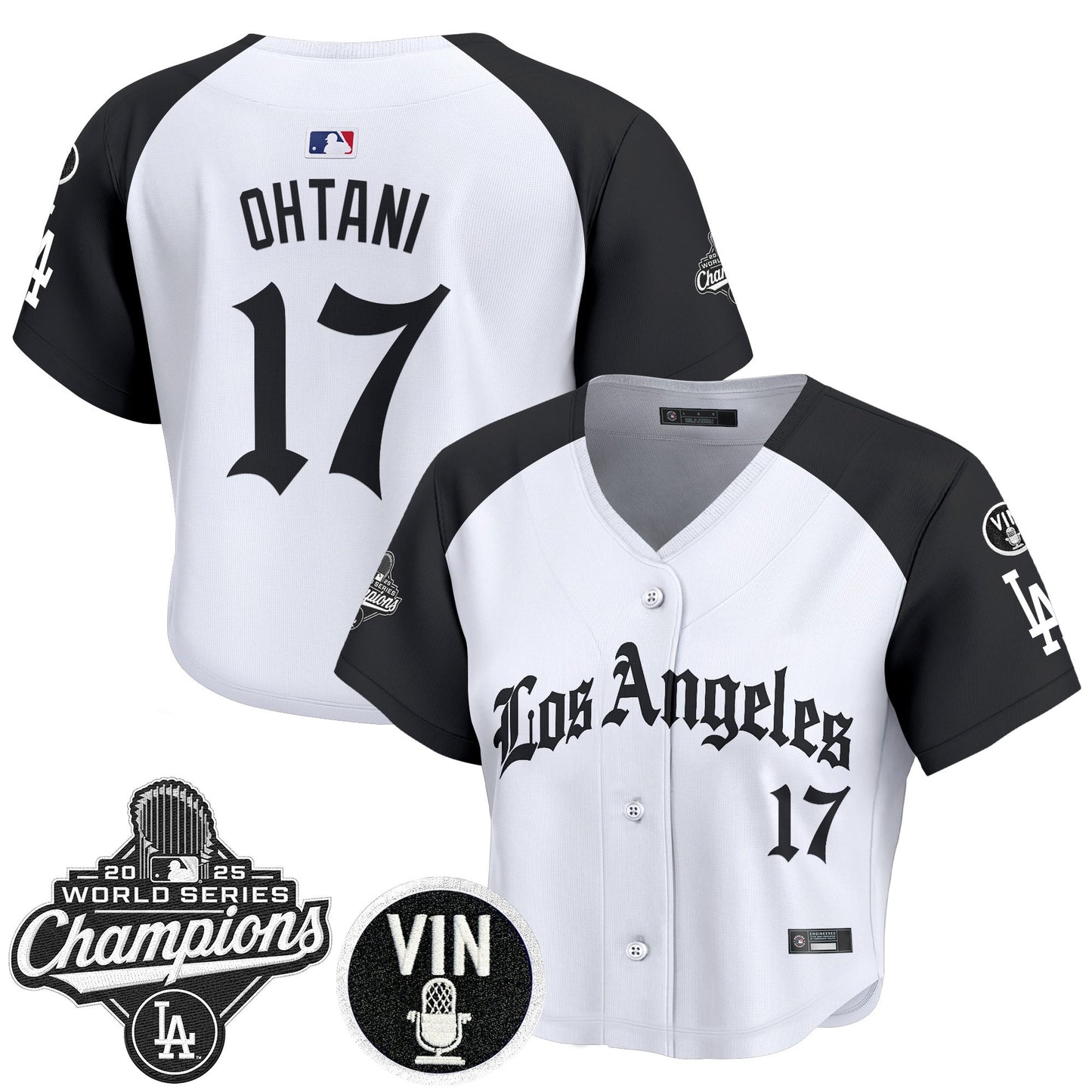 Women's Dodgers 2025 World Series Champions Crop Top Baseball Jersey - LA Gothic Edition - All Stitched