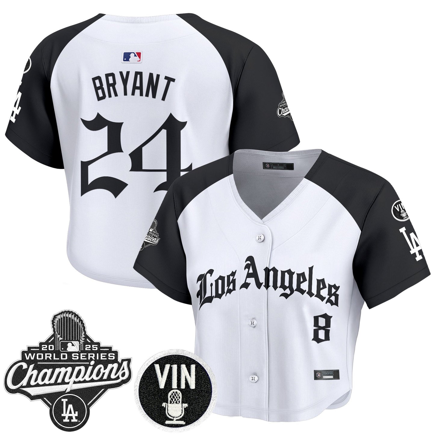 Women's Dodgers 2025 World Series Champions Crop Top Baseball Jersey - LA Gothic Edition - All Stitched