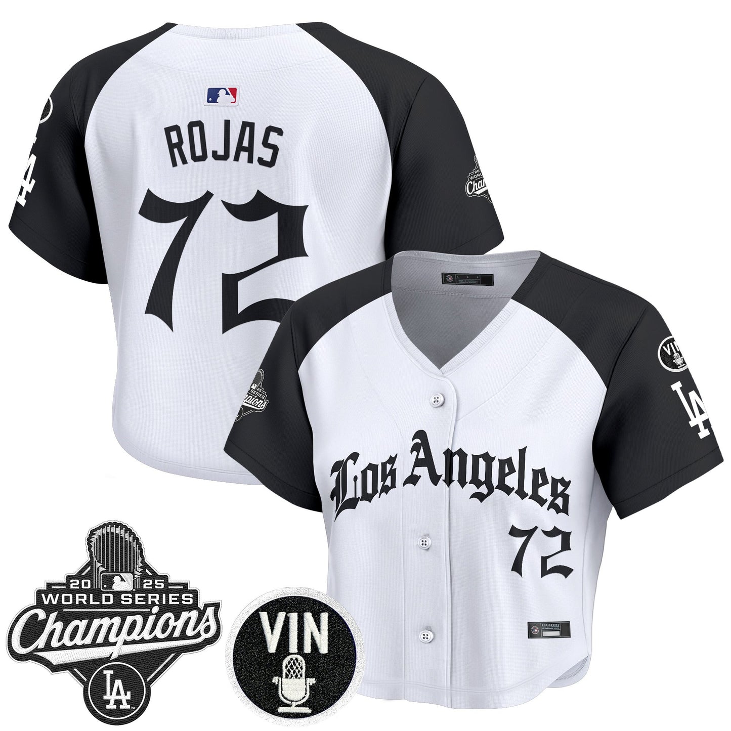 Women's Dodgers 2025 World Series Champions Crop Top Baseball Jersey - LA Gothic Edition - All Stitched