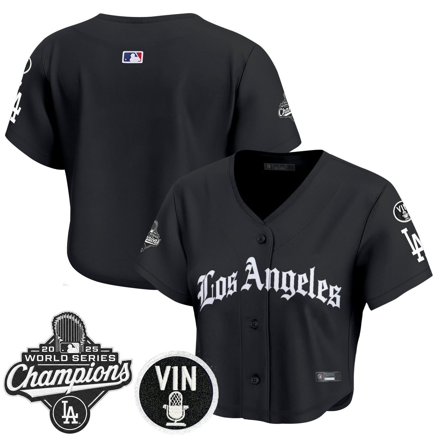 Women's Dodgers 2025 World Series Champions Crop Top Baseball Jersey - LA Gothic Edition - All Stitched