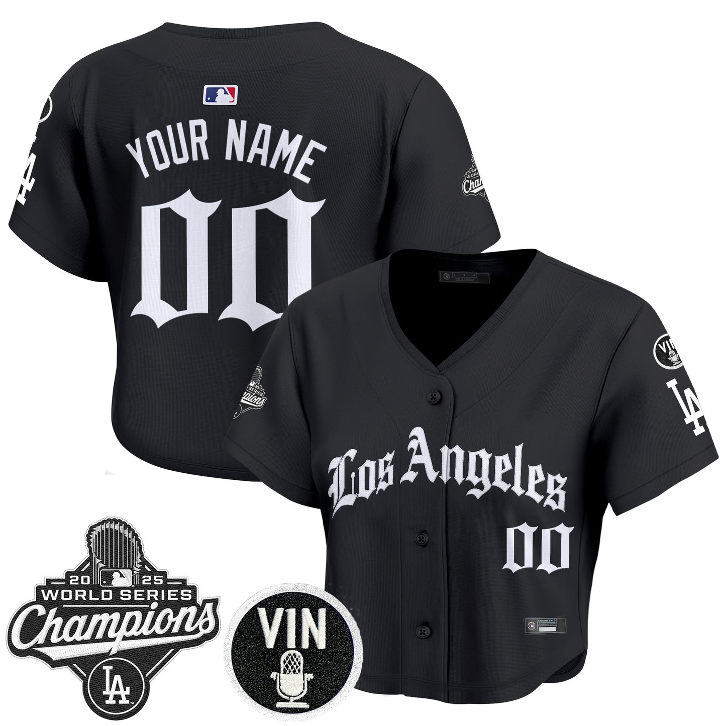 Dodgers 2025 World Series Champions Crop Top Baseball Custom Jersey - LA Gothic Edition - All Stitched