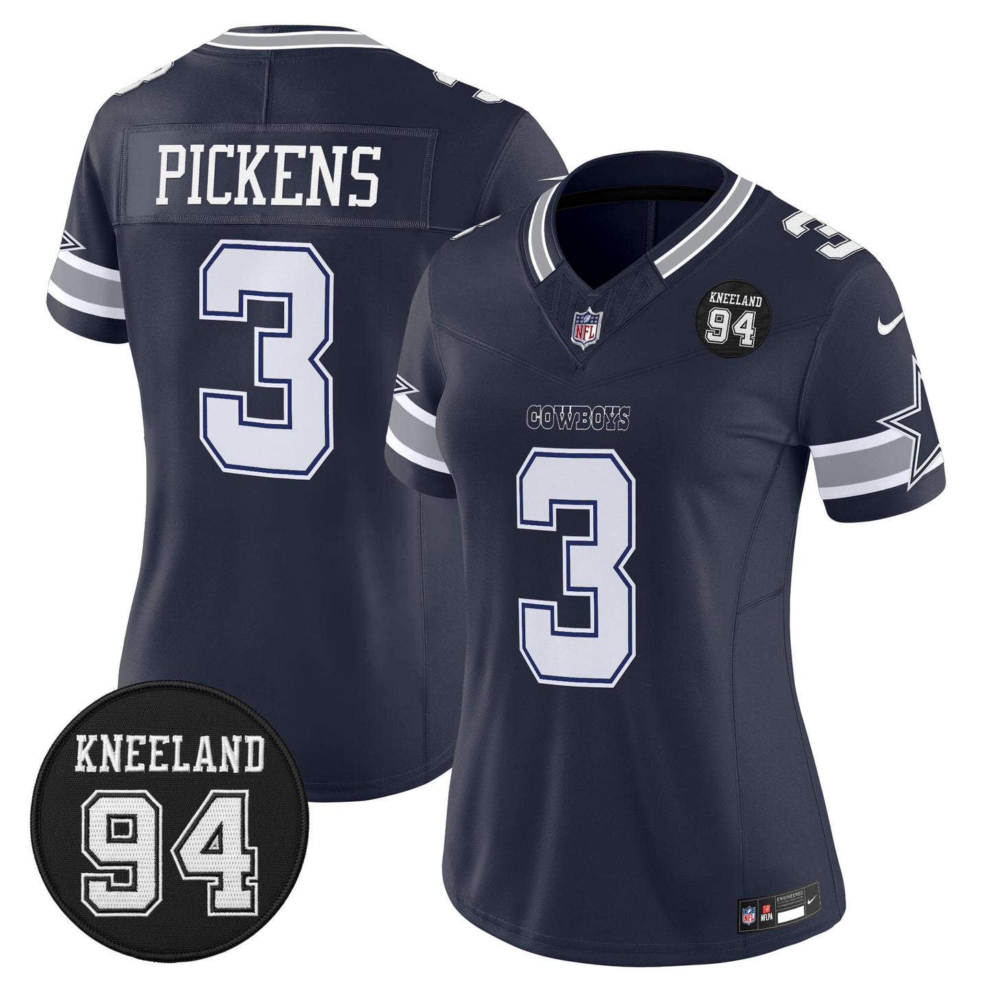 Women's Dallas Cowboys #94 Marshawn Kneeland Memorial Patch Vapor Limited Jersey - All Stitched