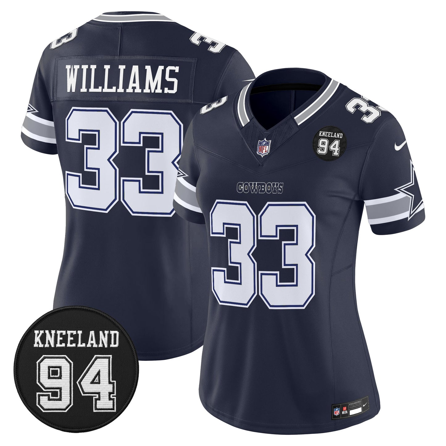 Women's Dallas Cowboys #94 Marshawn Kneeland Memorial Patch Vapor Limited Jersey - All Stitched