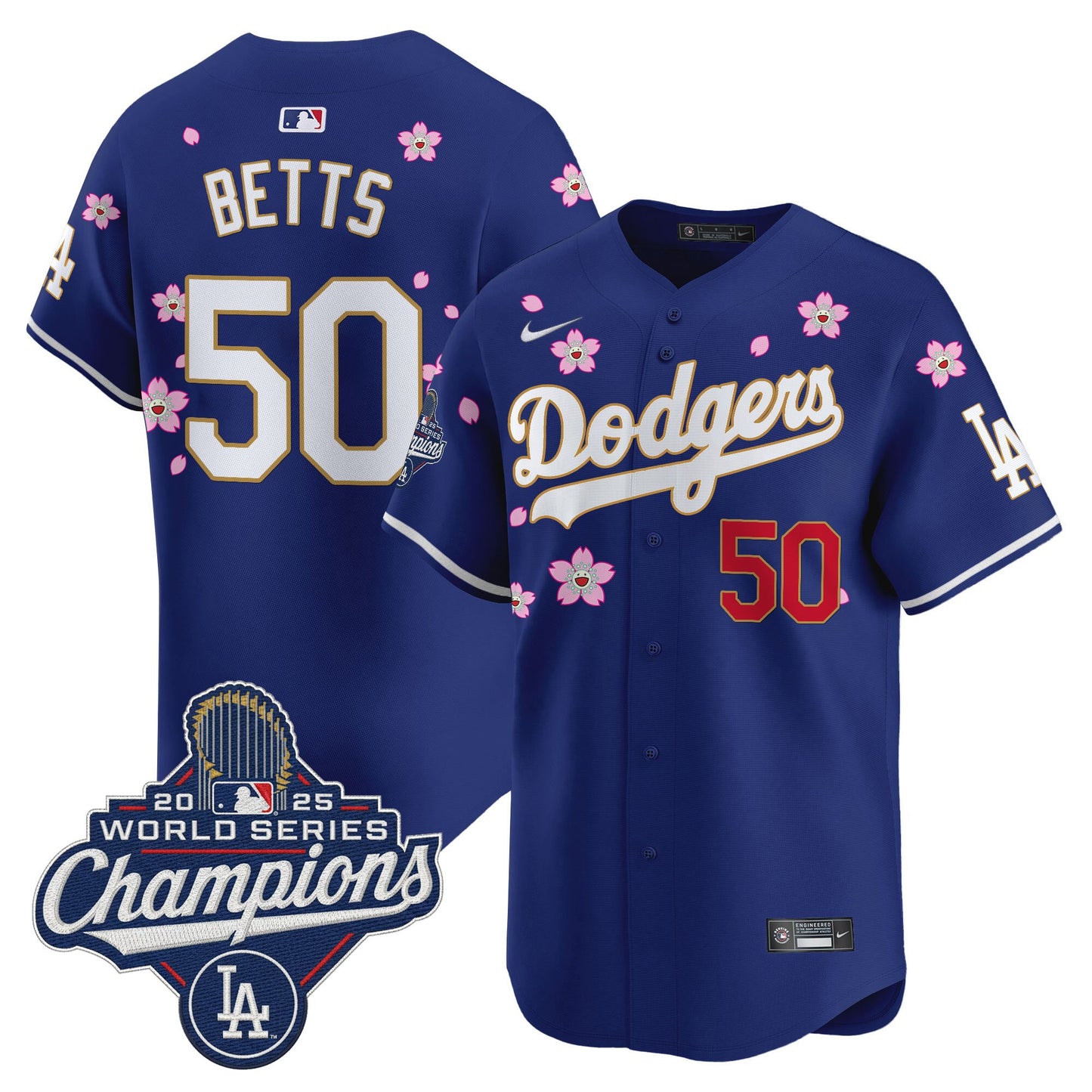 Men's Dodgers 2025 World Series Champions x Tokyo Series Gold Trim Vapor Premier Limited Jersey - Stitched