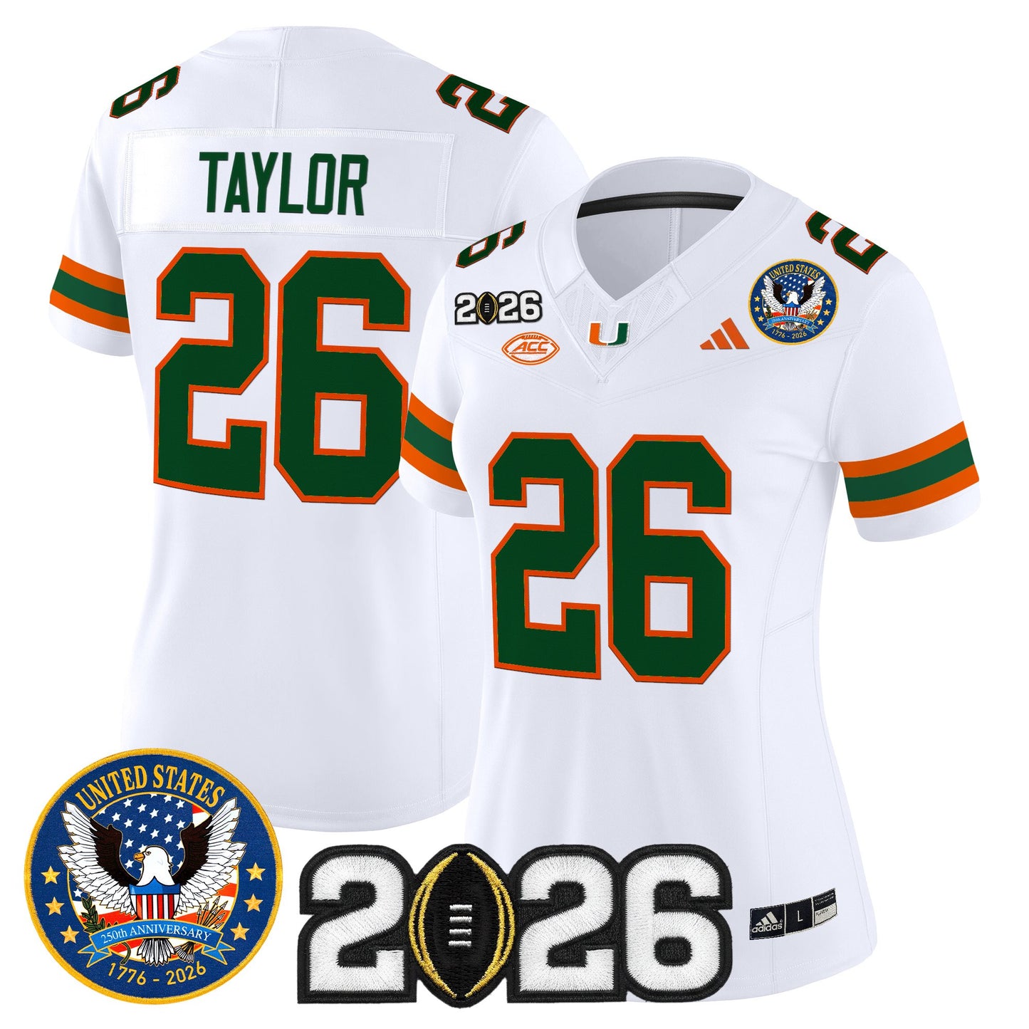 Women's Miami Hurricanes "United States 250th Anniversary & 2026 CFP Final Patch" Vapor Limited Jersey - All Stitched