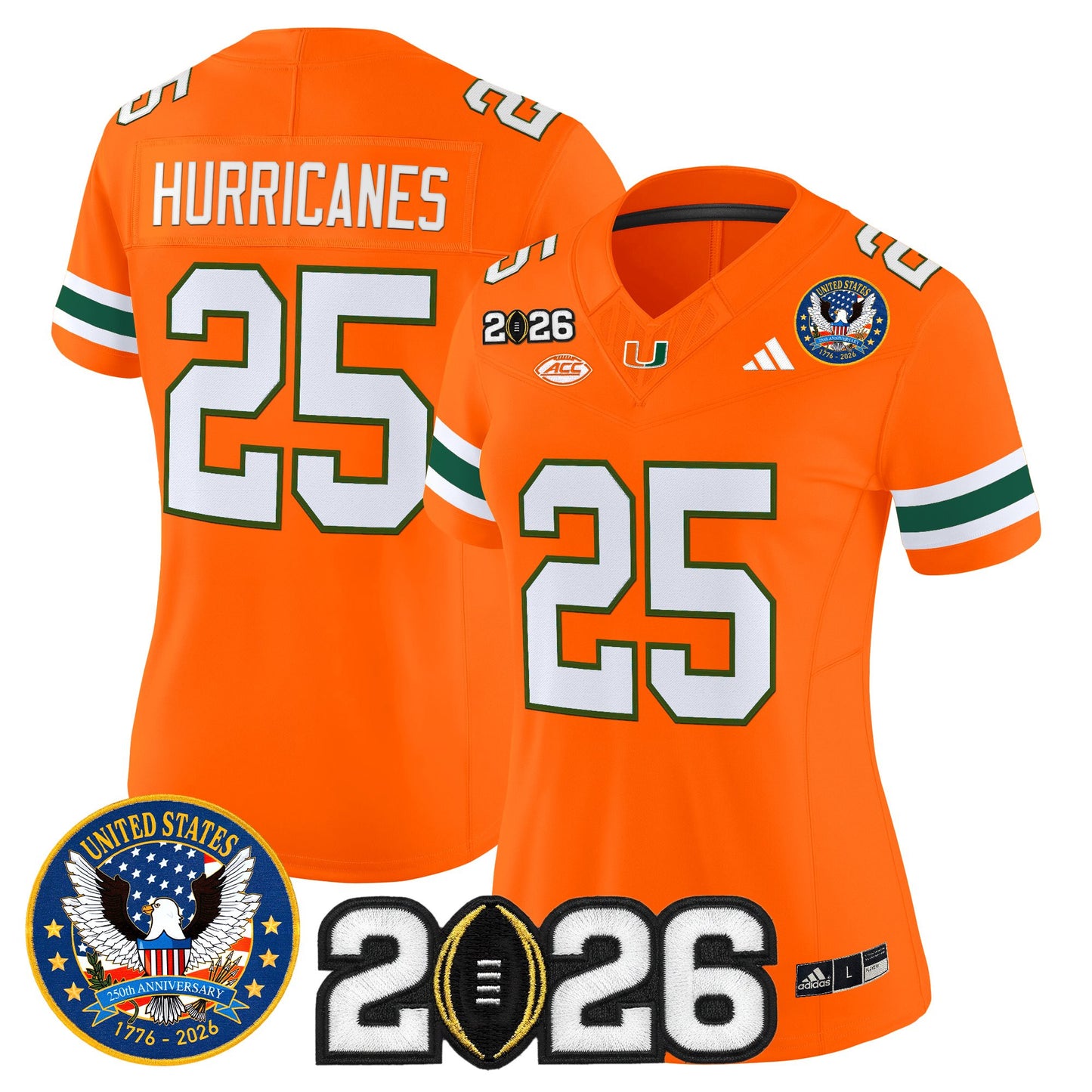 Women's Miami Hurricanes "United States 250th Anniversary & 2026 CFP Final Patch" Vapor Limited Jersey - All Stitched