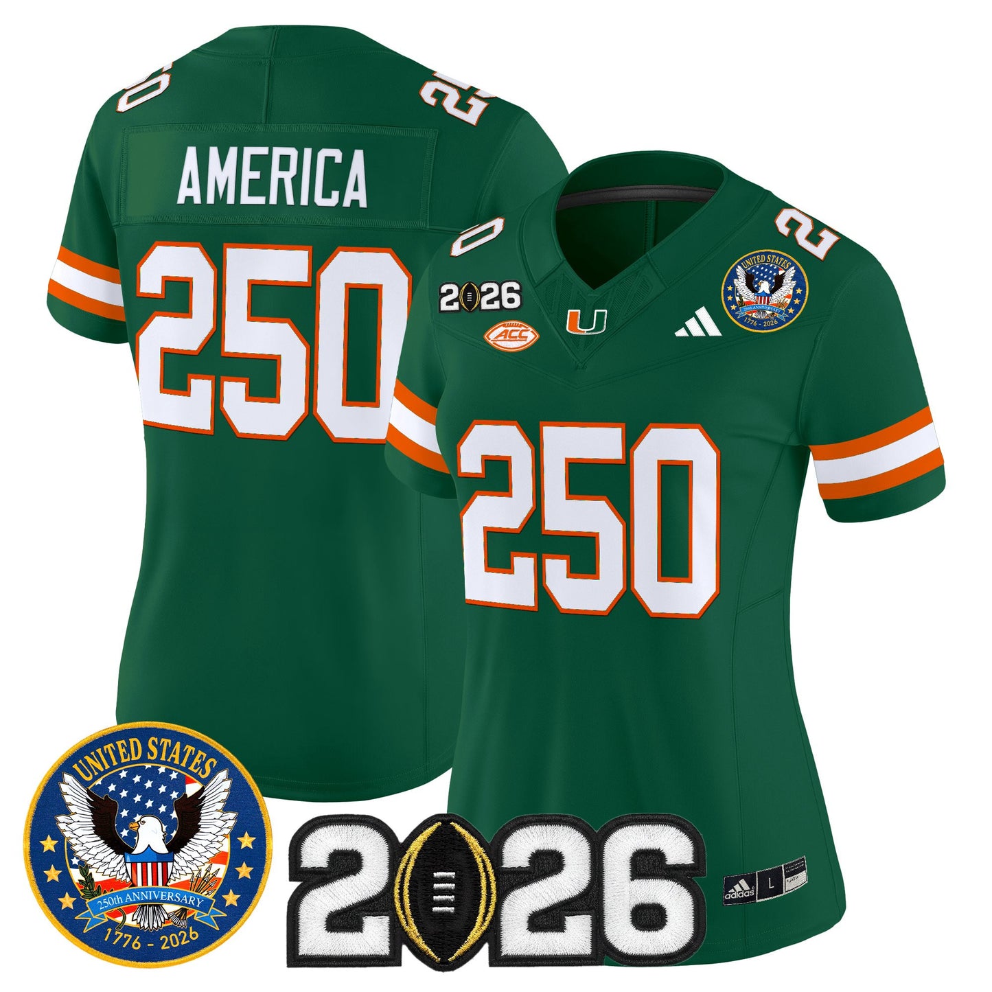 Women's Miami Hurricanes "United States 250th Anniversary & 2026 CFP Final Patch" Vapor Limited Jersey - All Stitched