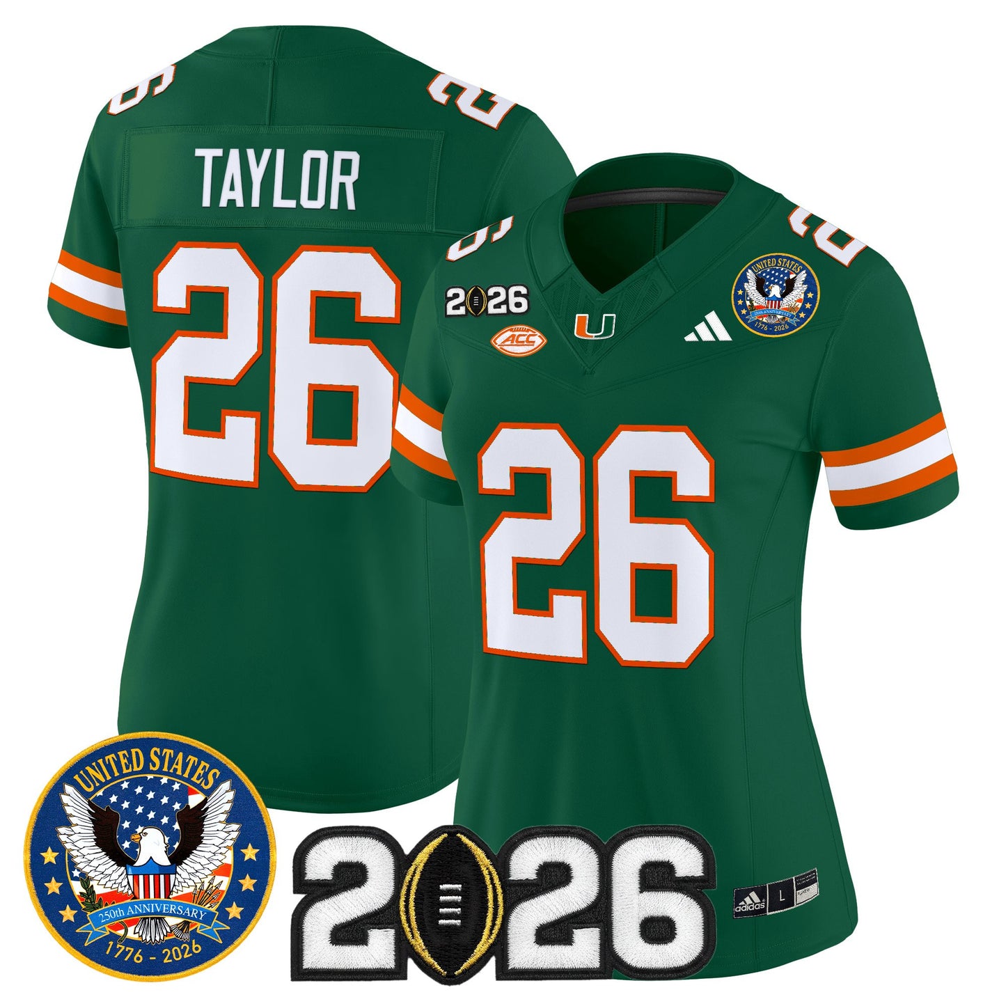 Women's Miami Hurricanes "United States 250th Anniversary & 2026 CFP Final Patch" Vapor Limited Jersey - All Stitched