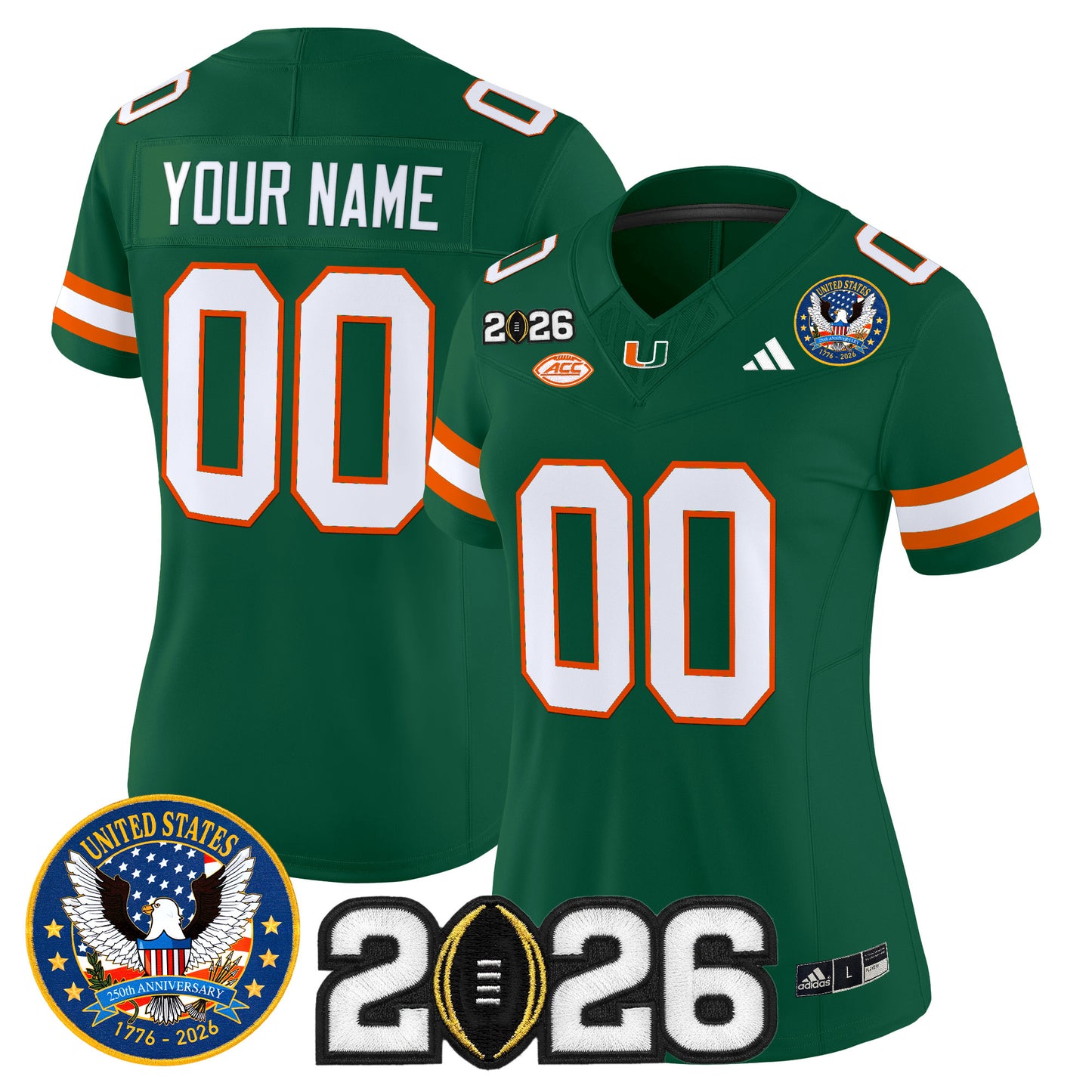 Miami Hurricanes "United States 250th Anniversary & 2026 CFP Final Patch" Vapor Limited Custom Jersey - All Stitched