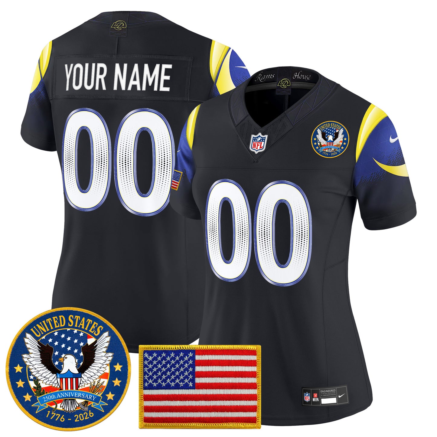 Los Angeles Rams 2025 "United States 250th Anniversary Patch" Vapor Limited Custom Jersey - All Stitched