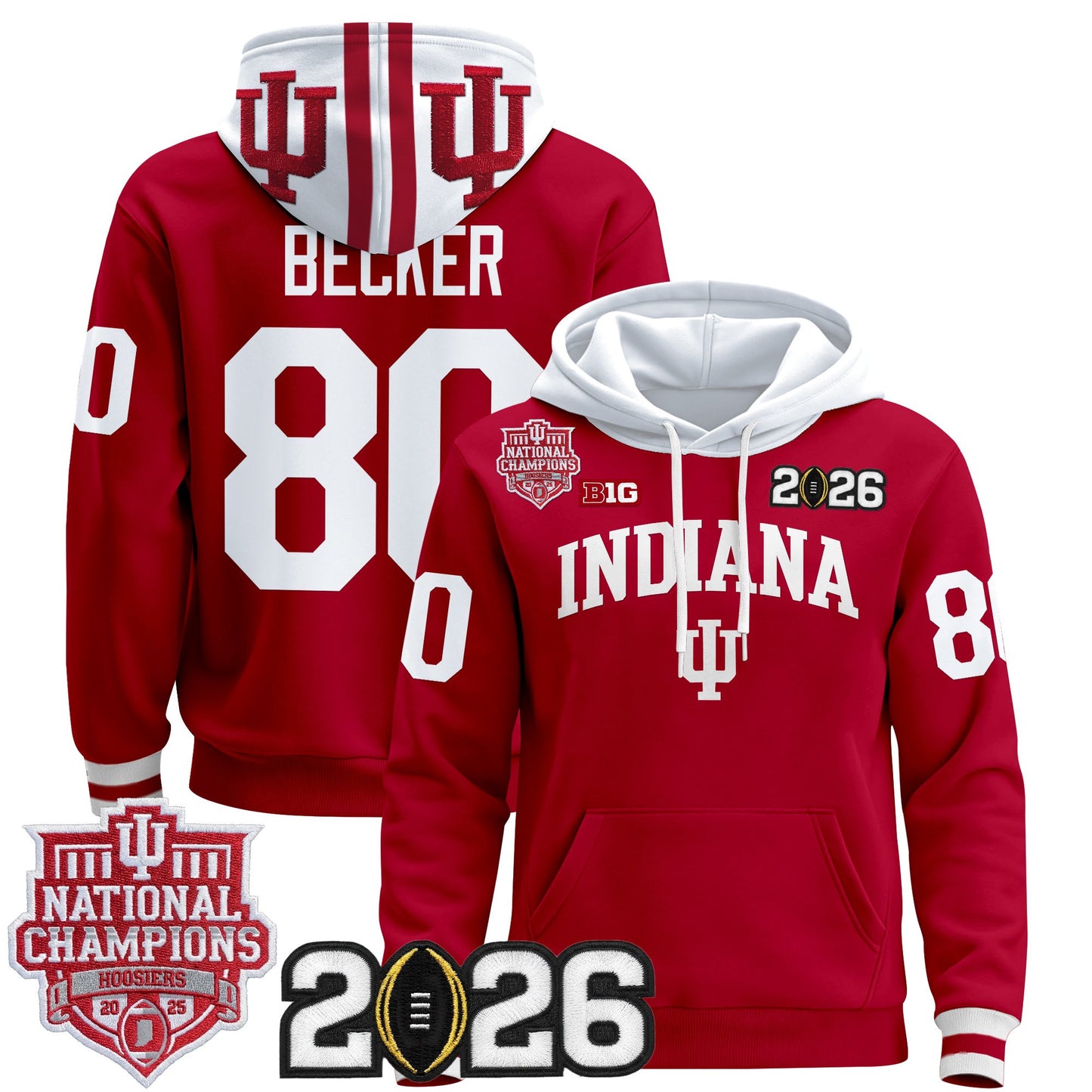 Men's Indiana Hoosiers 2025 National Champions & 2026 CFP Final Patch Premium Pullover Hoodie - All Stitched