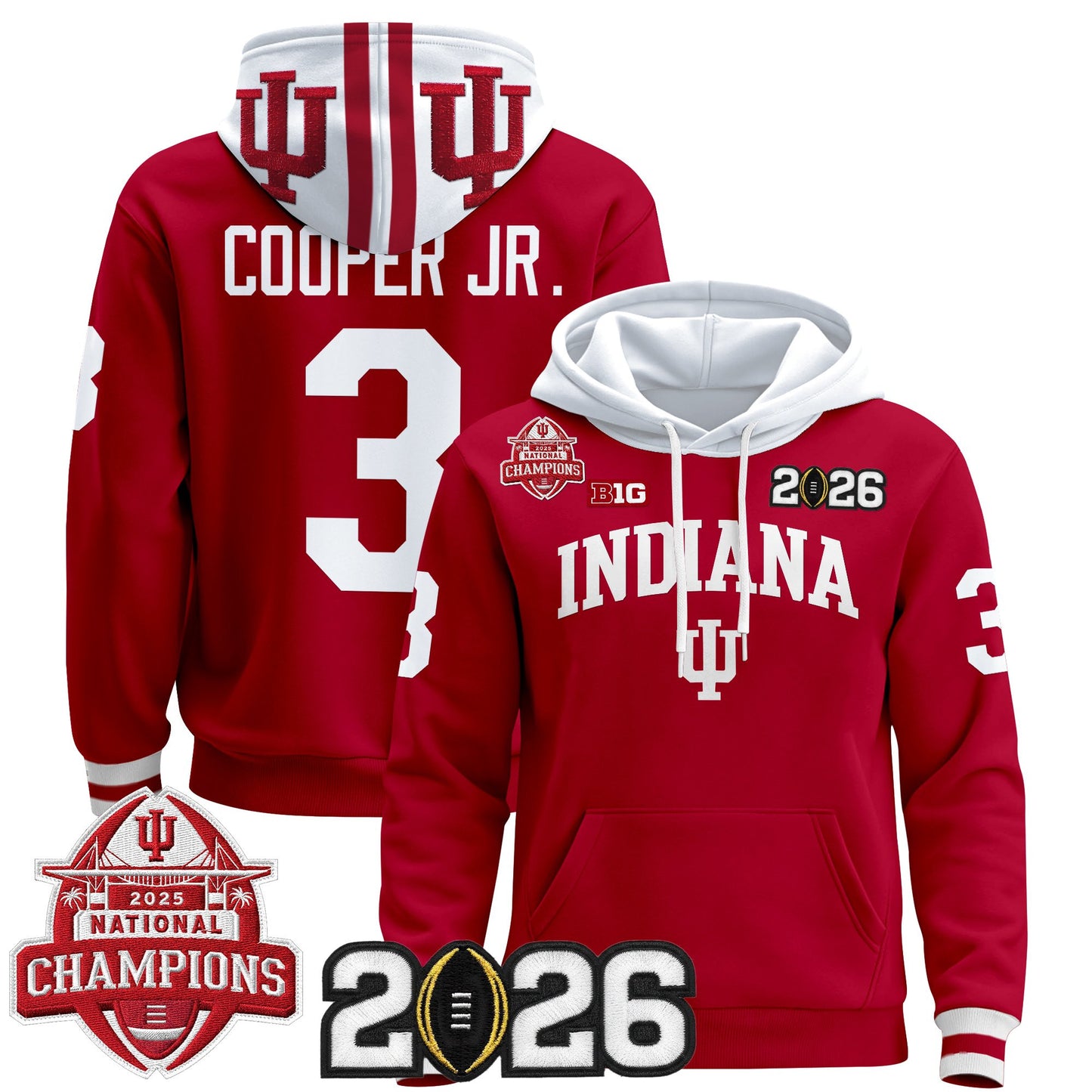 Men's Indiana Hoosiers 2025 National Champions & 2026 CFP Final Patch Premium Pullover Hoodie V2 - All Stitched