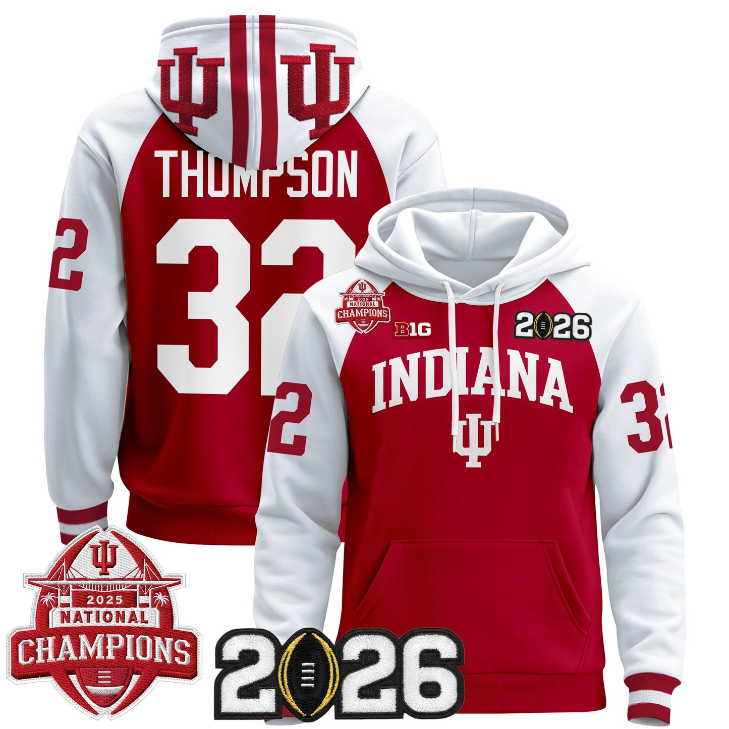 Men's Indiana Hoosiers 2025 National Champions & 2026 CFP Final Patch Premium Pullover Hoodie V2 - All Stitched