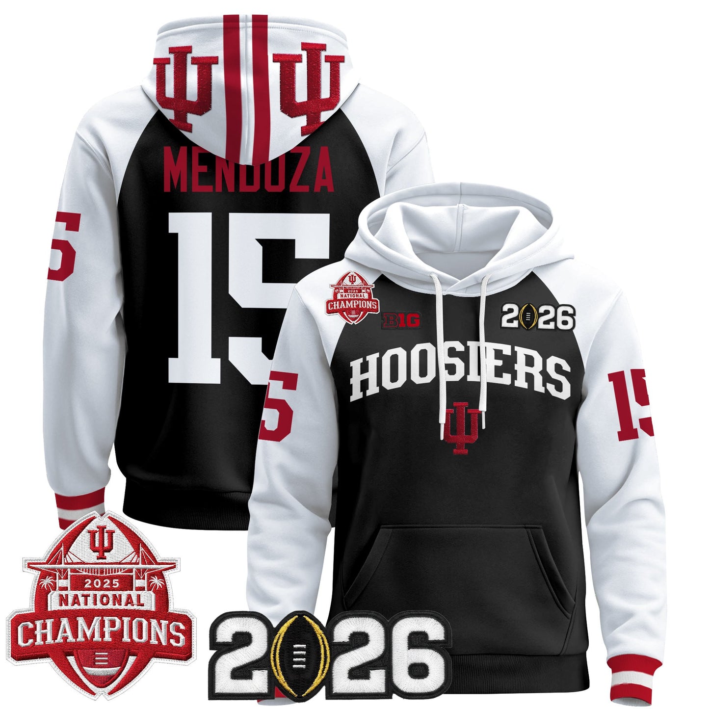 Men's Indiana Hoosiers 2025 National Champions & 2026 CFP Final Patch Premium Pullover Hoodie V2 - All Stitched