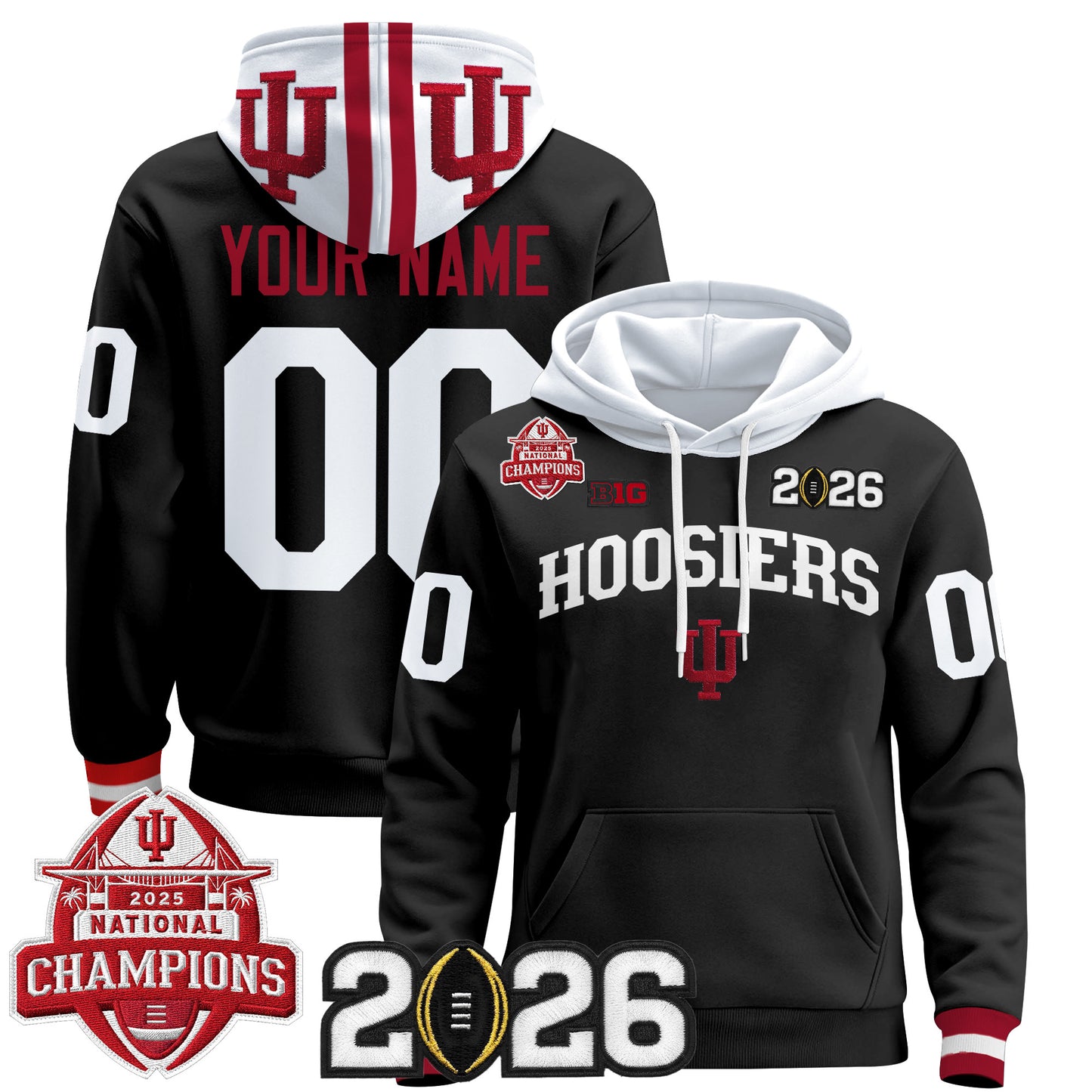 Indiana Hoosiers 2025 National Champions & 2026 CFP Final Patch Premium Custom Pullover Hoodie V2 - All Stitched