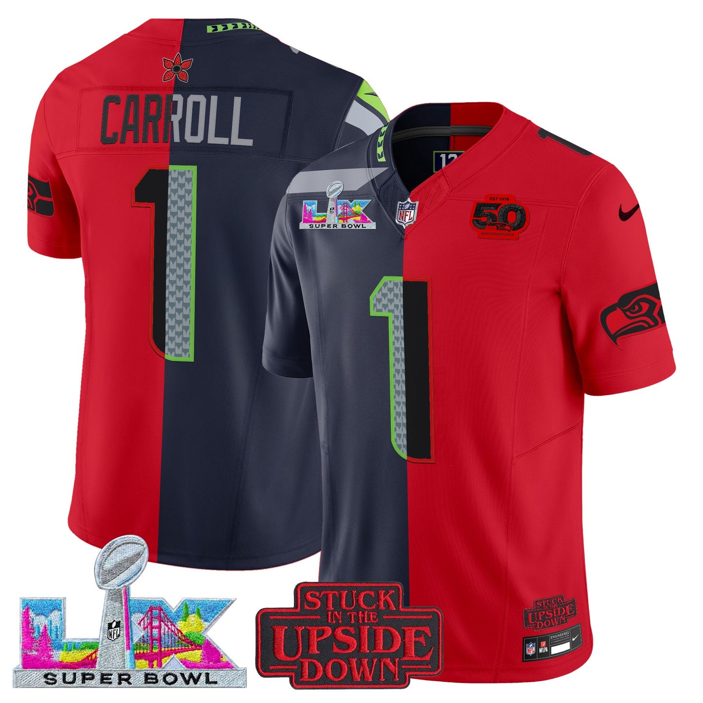 Men's Seattle Seahawks 'Upside Down Edition' Vapor Limited Jersey - Super Bowl LX Patch - All Stitched
