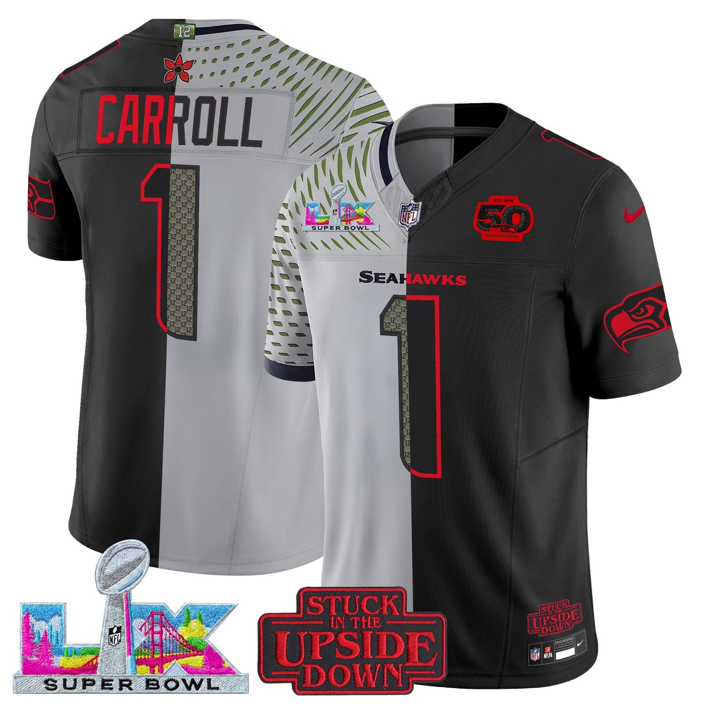 Men's Seattle Seahawks 'Upside Down Edition' Vapor Limited Jersey - Super Bowl LX Patch - All Stitched