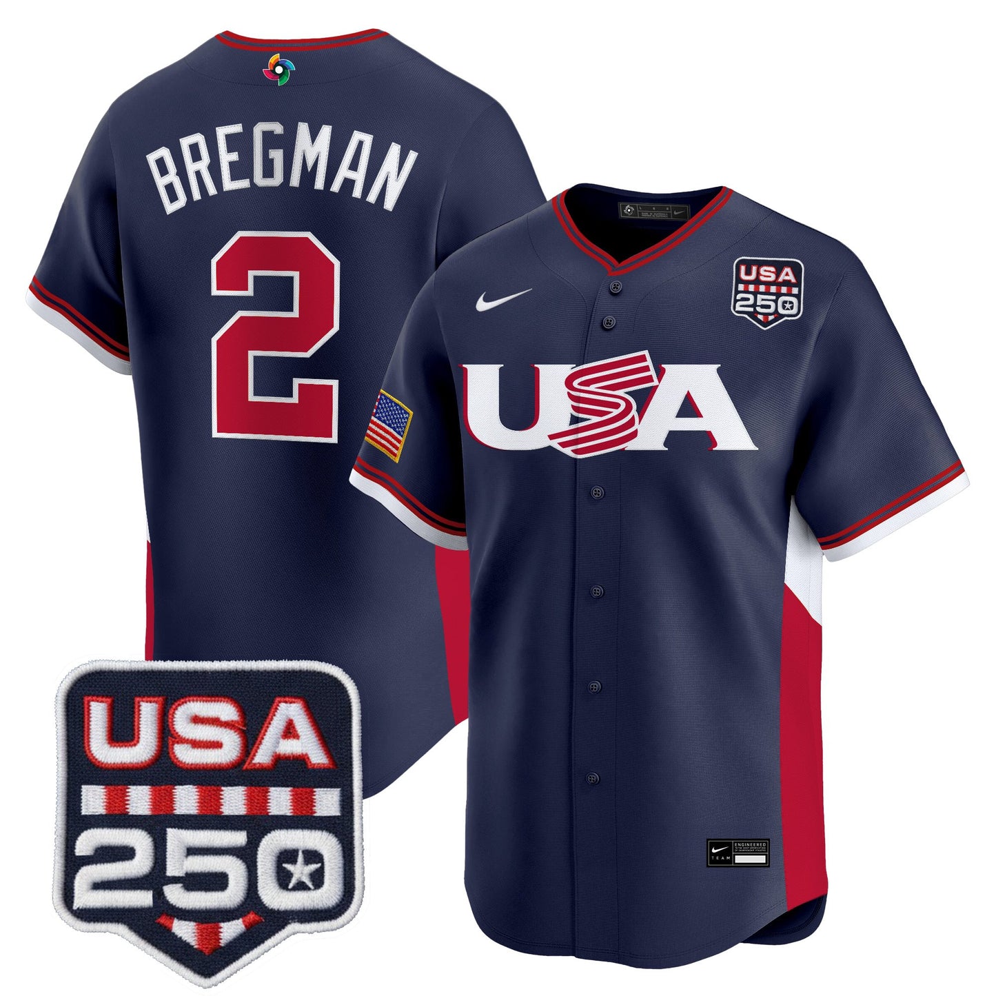 Men's Team USA World Baseball Classic 250America Patch Vapor Premier Jersey - All Stitched