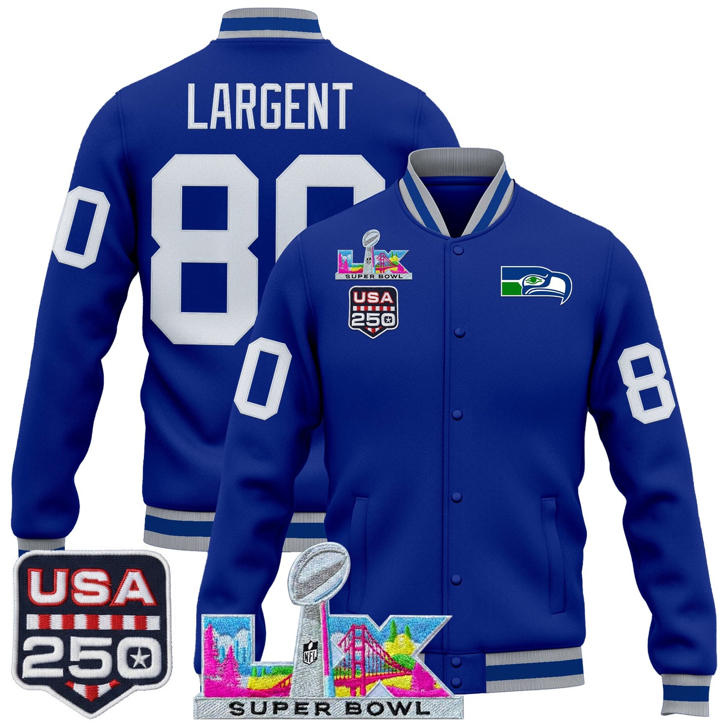 Men's Seattle Seahawks "Super Bowl LX & United States 250th Anniversary Patch" Jacket- All Stitched