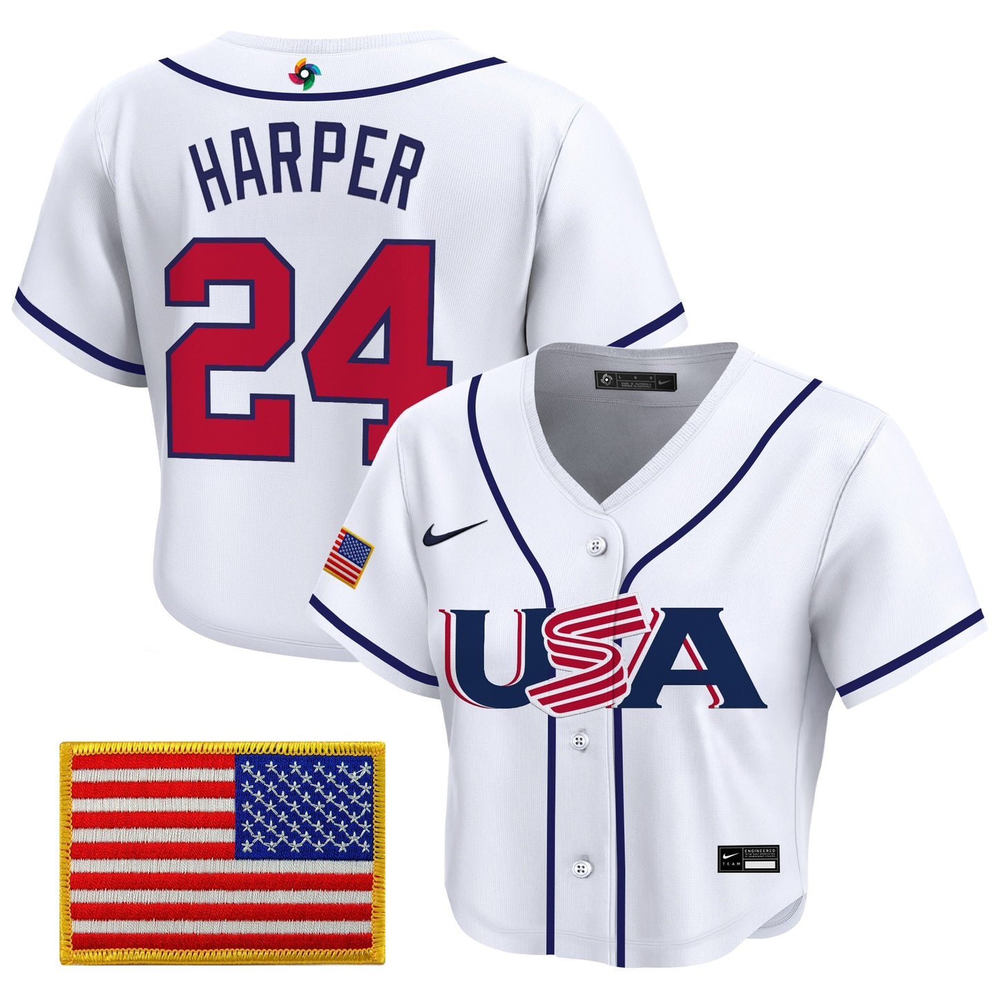 Women's Team USA World Baseball Classic Crop Top Baseball Jersey - All Stitched