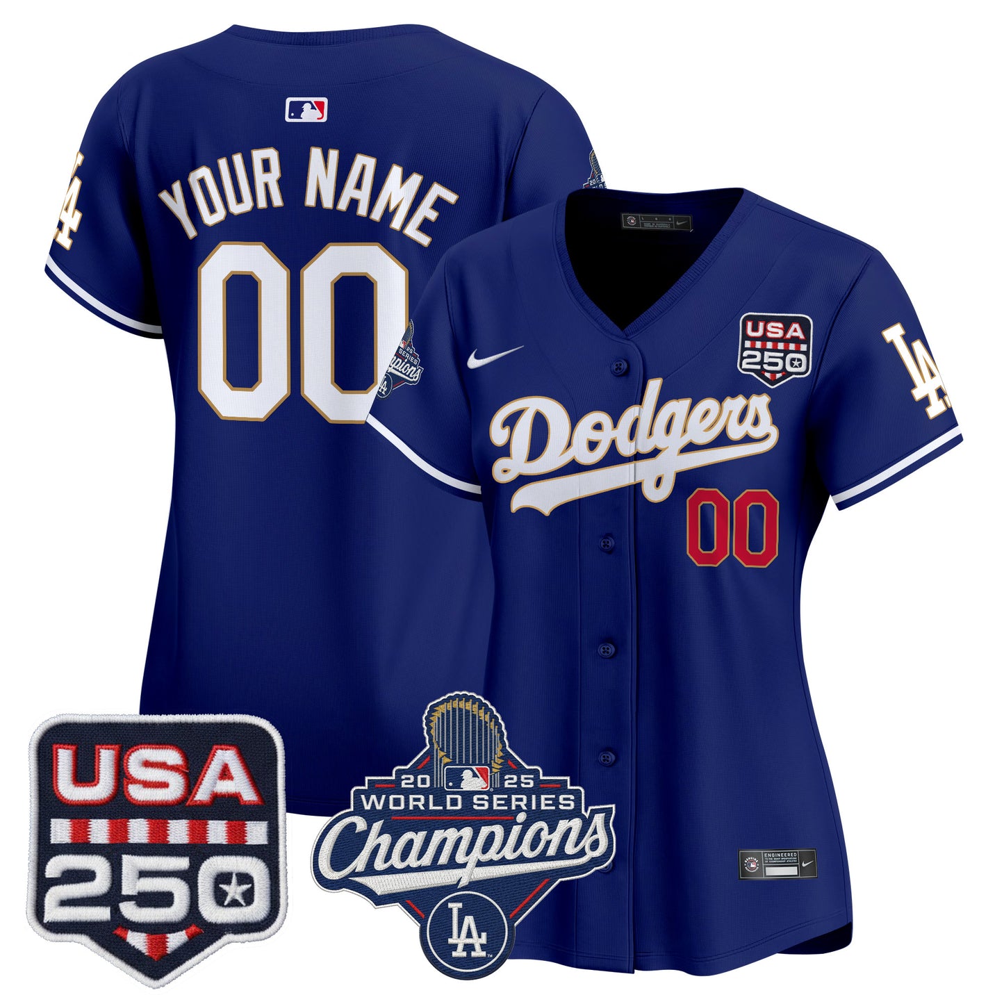 Dodgers 2025 World Series Champions & 250America Patch Vapor Premier Limited Custom Jersey - All Stitched