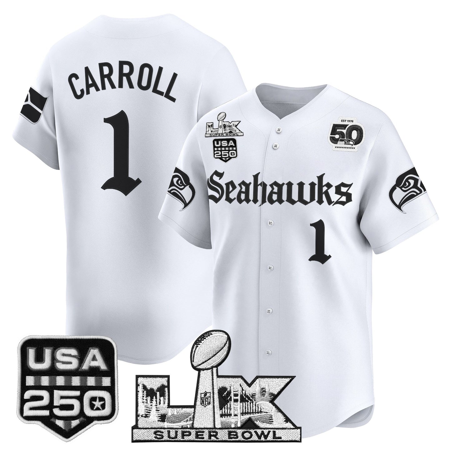 Men's Seattle Seahawks “Super Bowl LX & 50th Patch” Vapor Baseball Jersey - Gothic Edition - All Stitched
