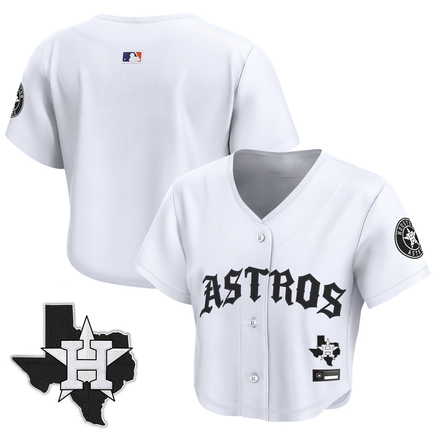 Women's Houston Astros 'Old English Edition' Crop Top Baseball Jersey - All Stitched