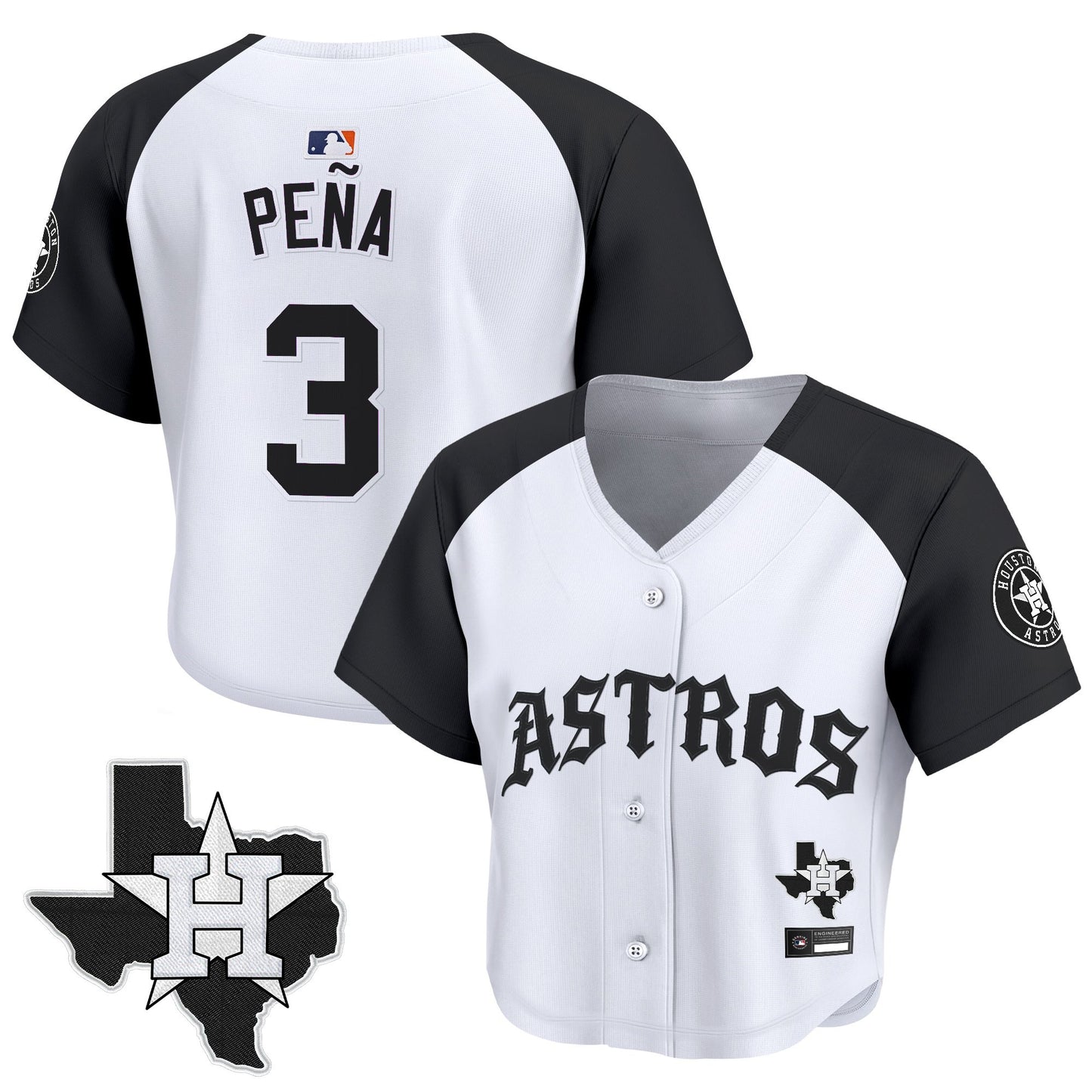 Women's Houston Astros 'Old English Edition' Crop Top Baseball Jersey - All Stitched