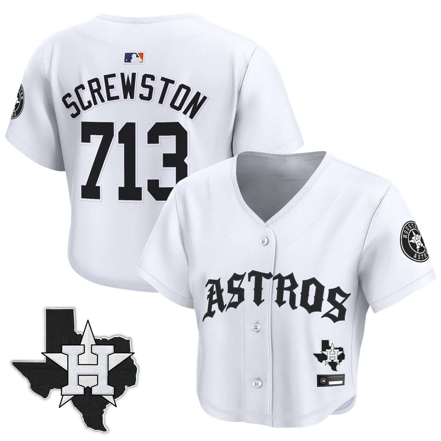 Women's Houston Astros 'Old English Edition' Crop Top Baseball Jersey - All Stitched