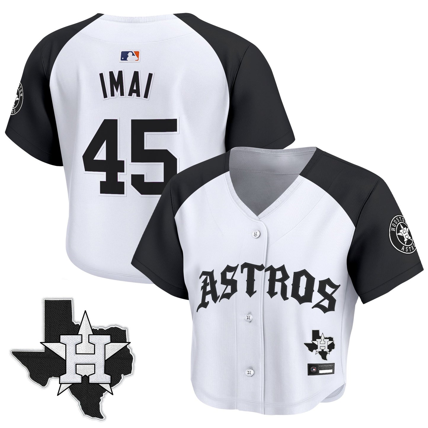 Women's Houston Astros 'Old English Edition' Crop Top Baseball Jersey - All Stitched