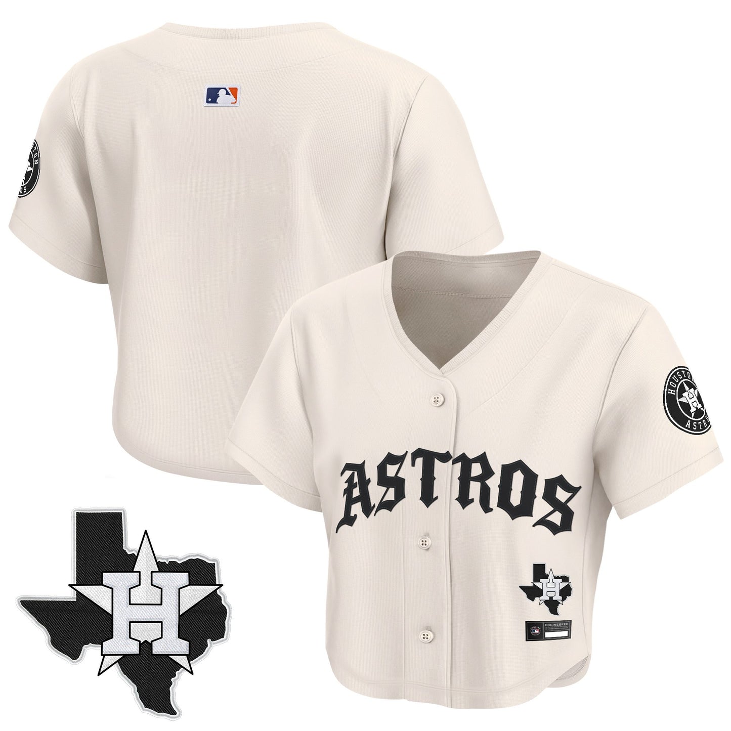 Women's Houston Astros 'Old English Edition' Crop Top Baseball Jersey - All Stitched