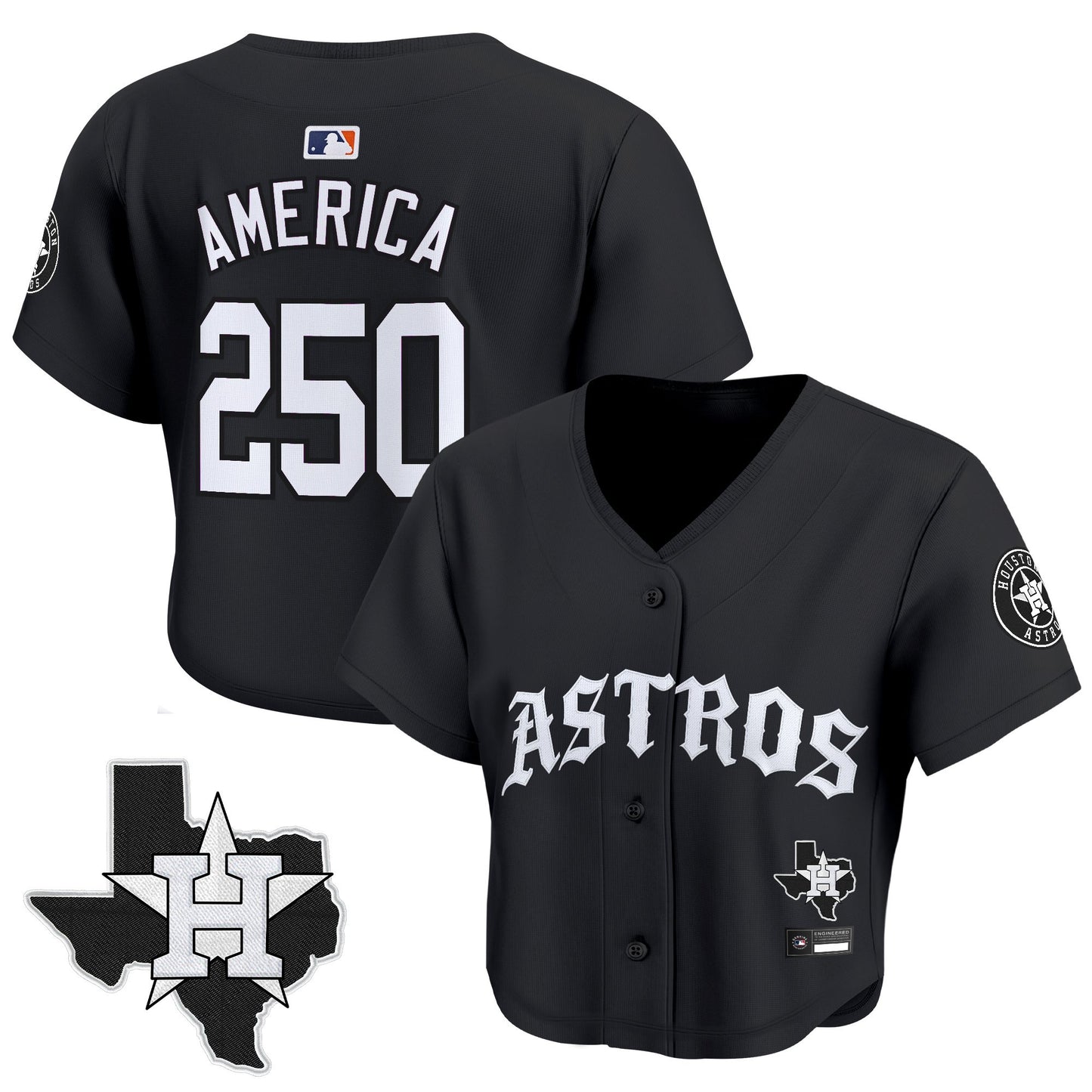 Women's Houston Astros 'Old English Edition' Crop Top Baseball Jersey - All Stitched