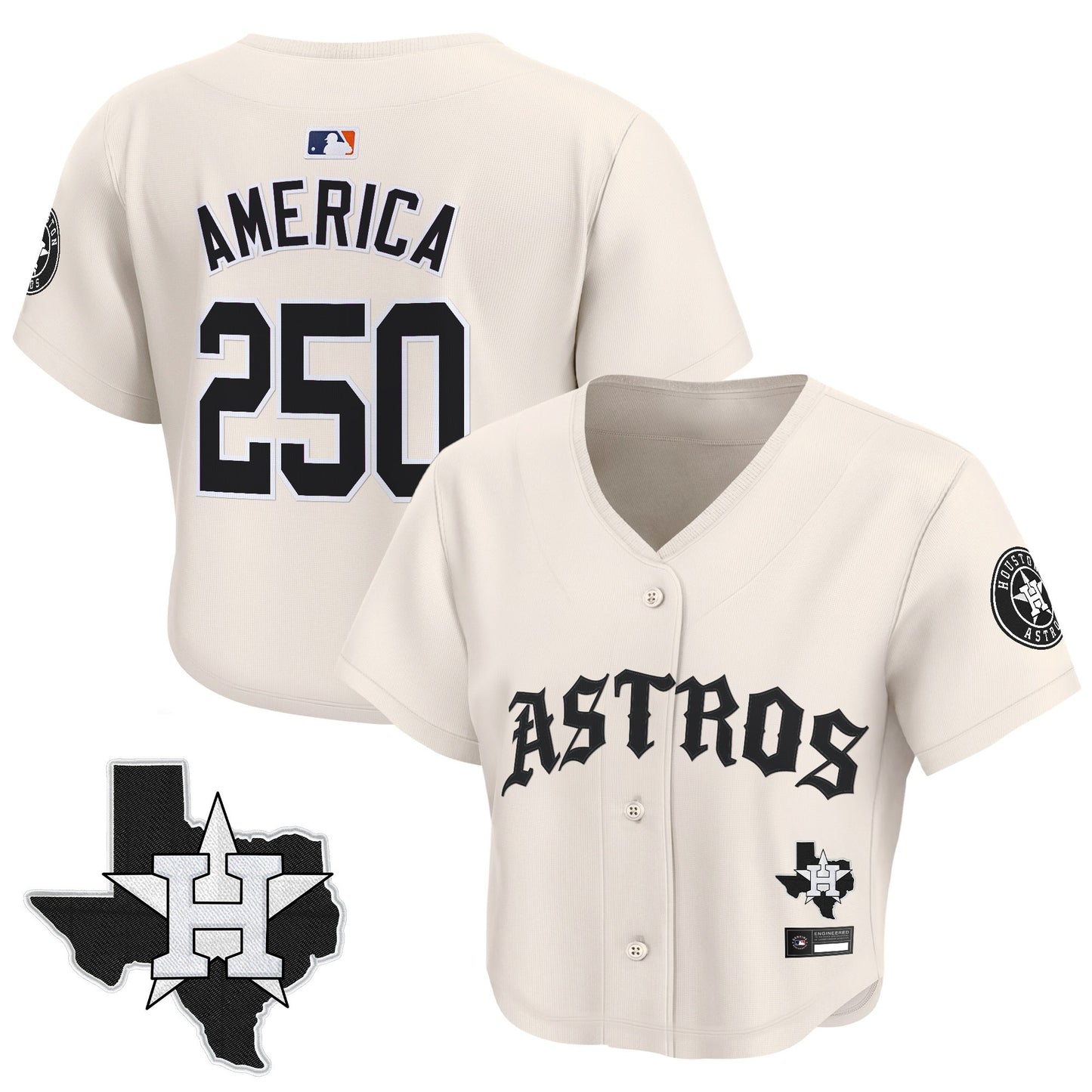 Women's Houston Astros 'Old English Edition' Crop Top Baseball Jersey - All Stitched