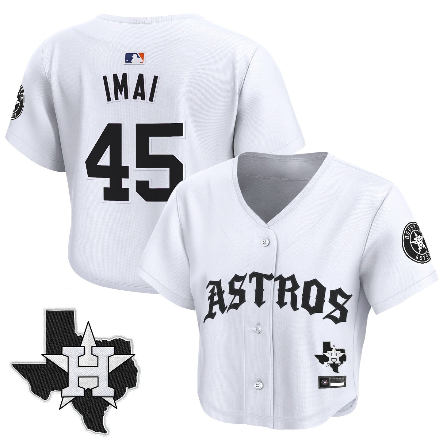 Women's Houston Astros 'Old English Edition' Crop Top Baseball Jersey - All Stitched