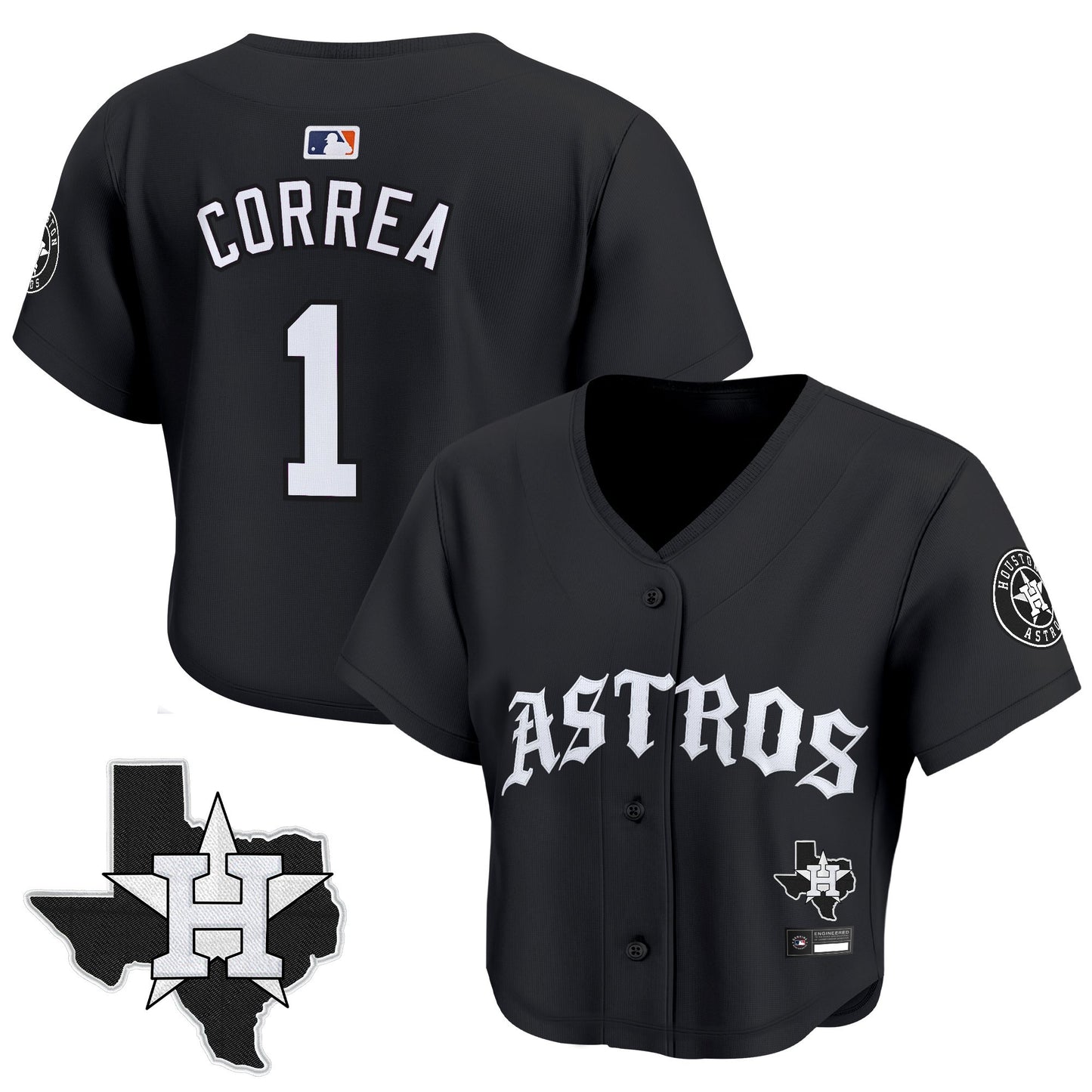 Women's Houston Astros 'Old English Edition' Crop Top Baseball Jersey - All Stitched